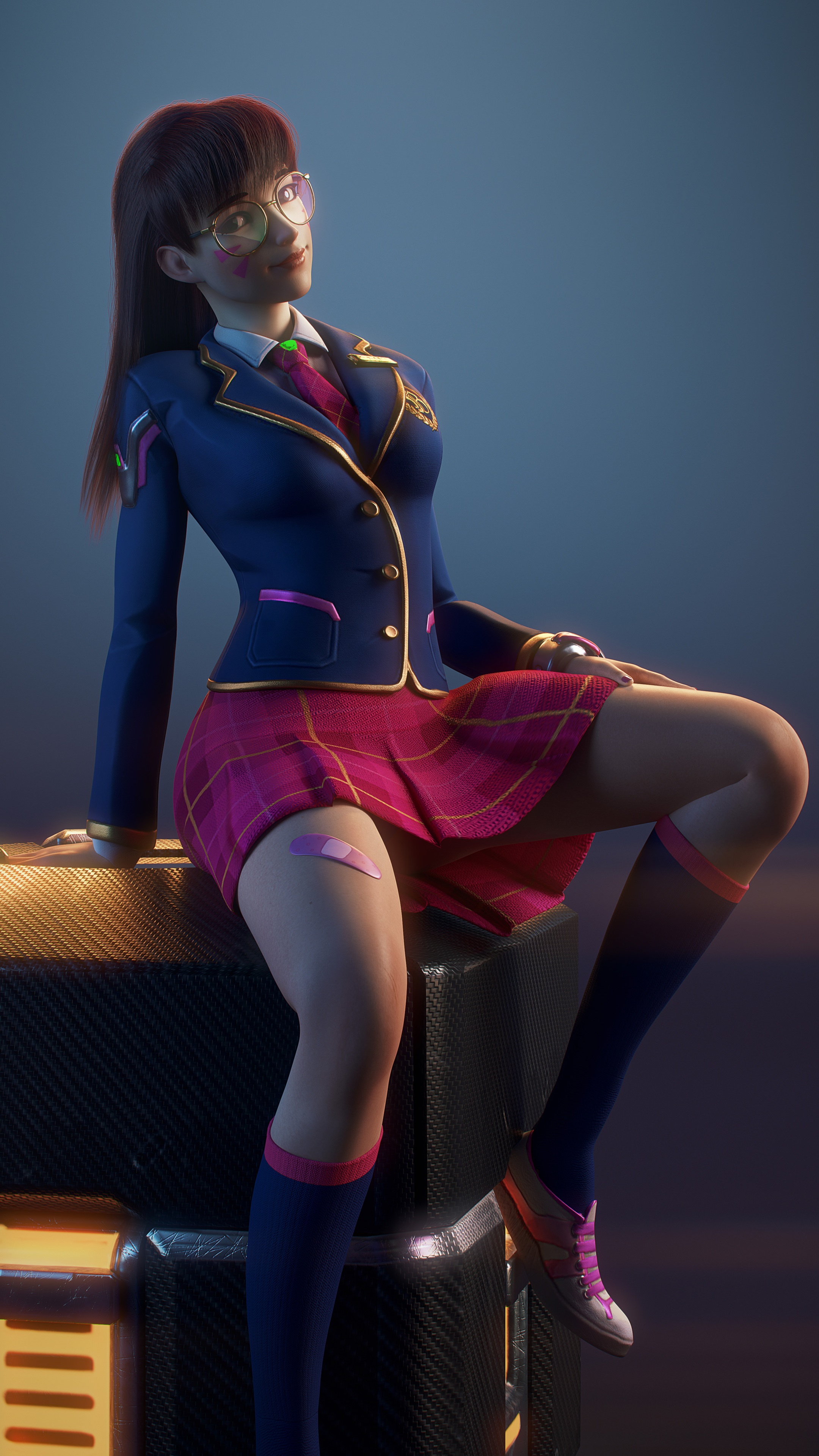 D.Va from Overwatch in school uniform HD Phone Wallpaper