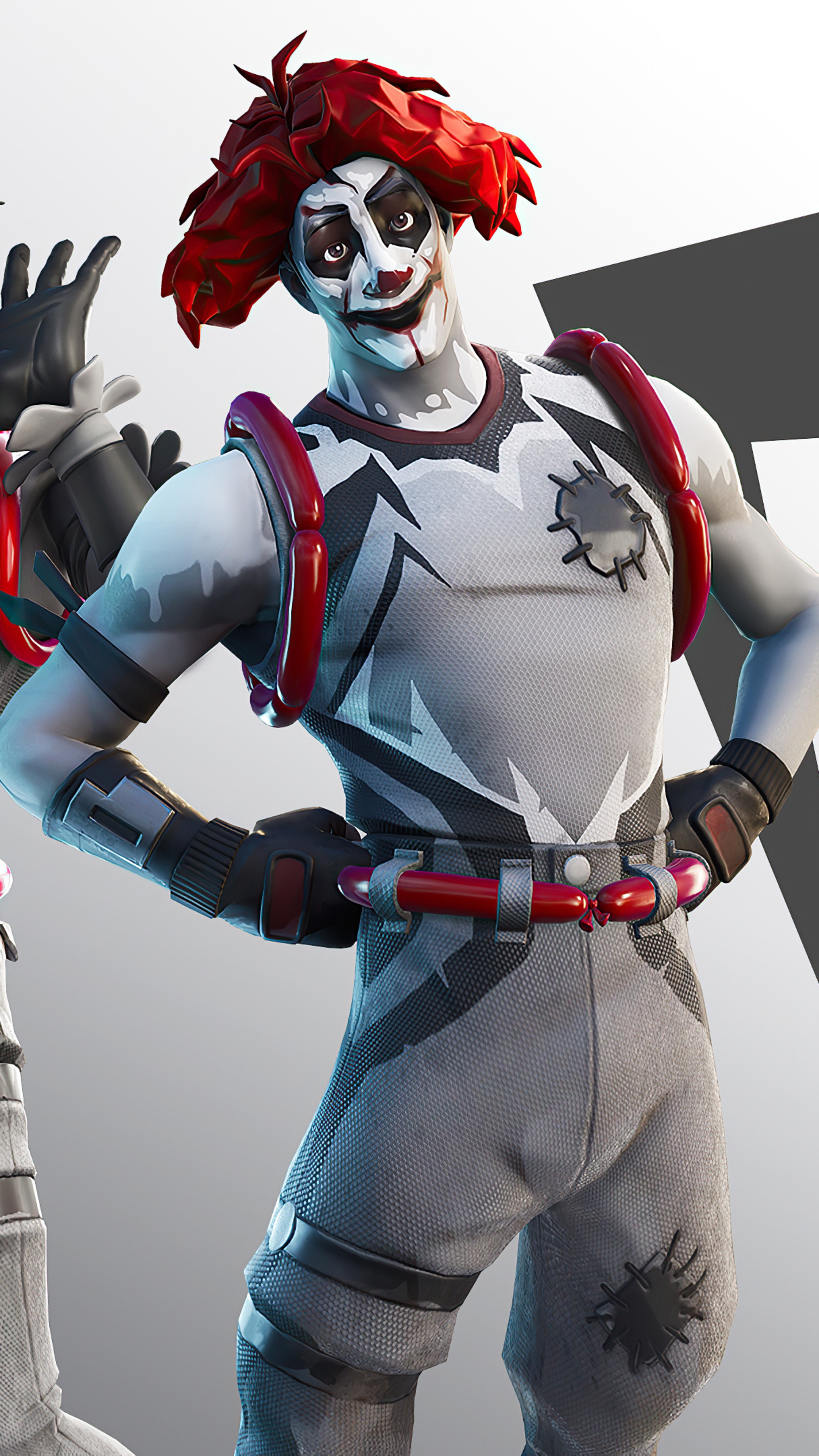 Fortnite clown character with red hair and white makeup HD Phone Wallpaper