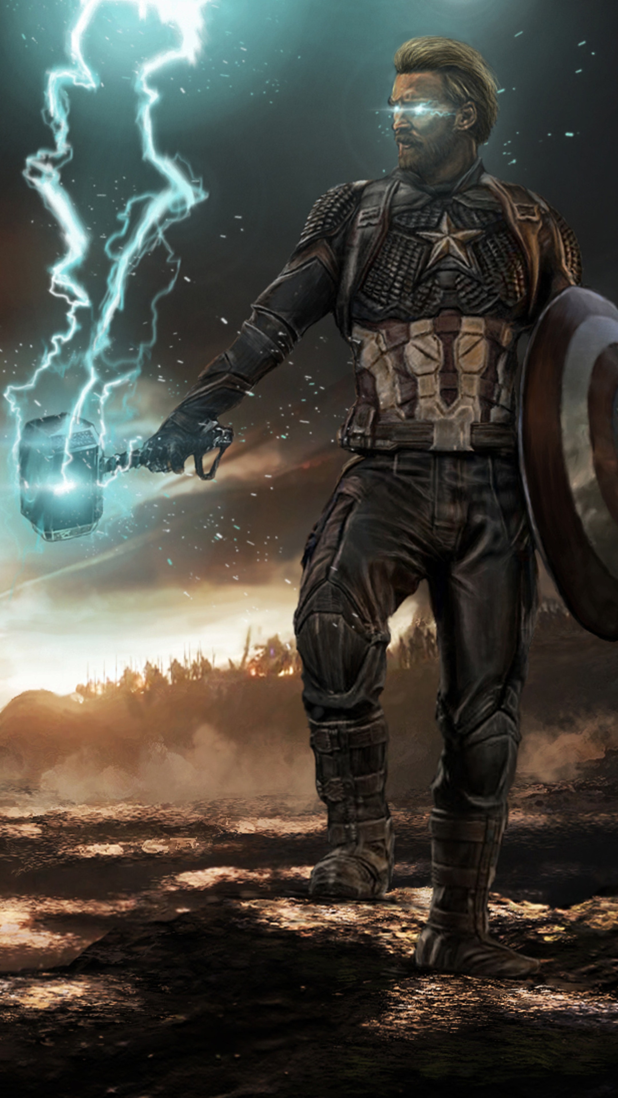 Captain America with Mjolnir and Shield HD Phone Wallpaper