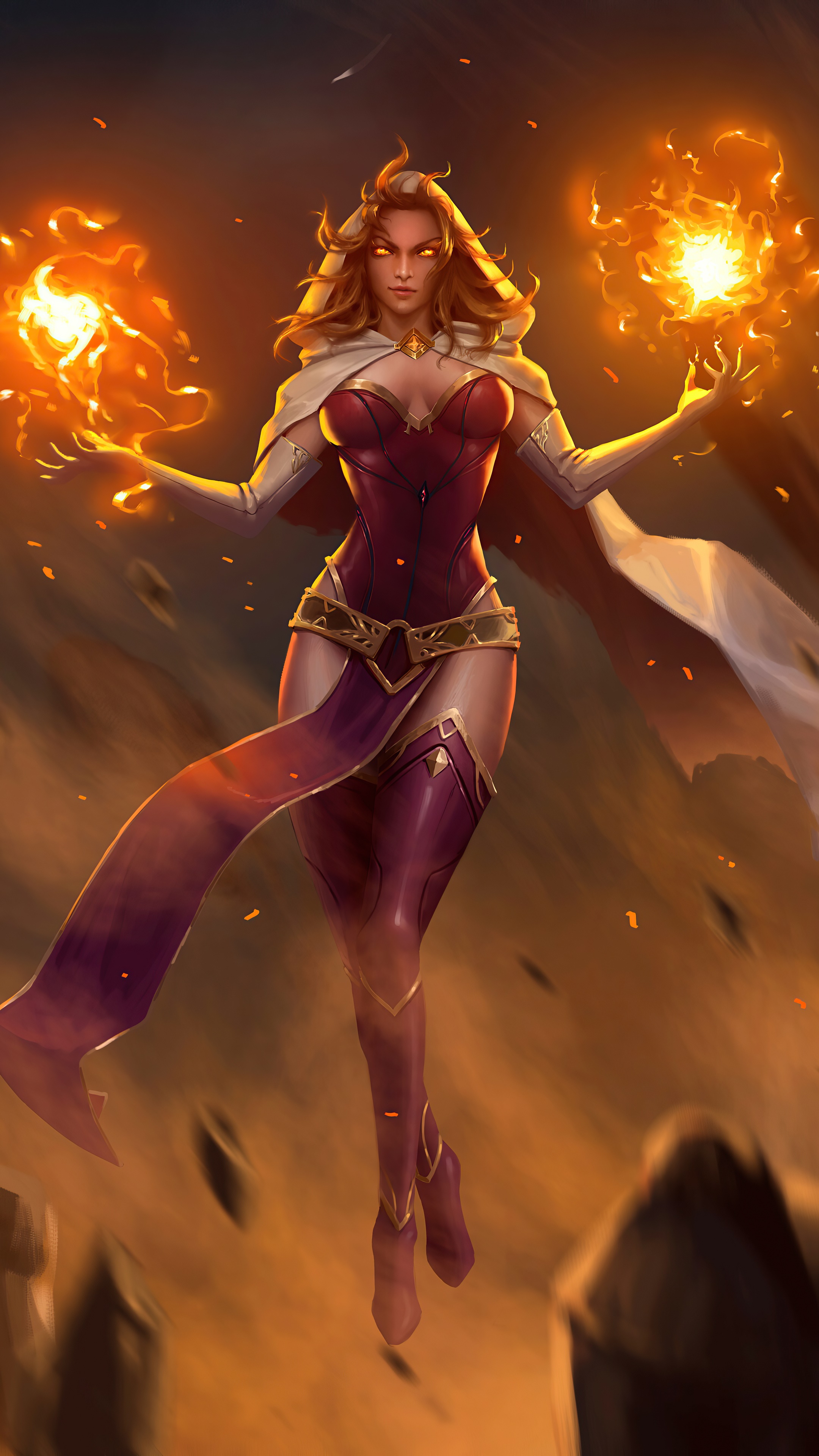 Artwork of a woman conjuring fire HD Phone Wallpaper