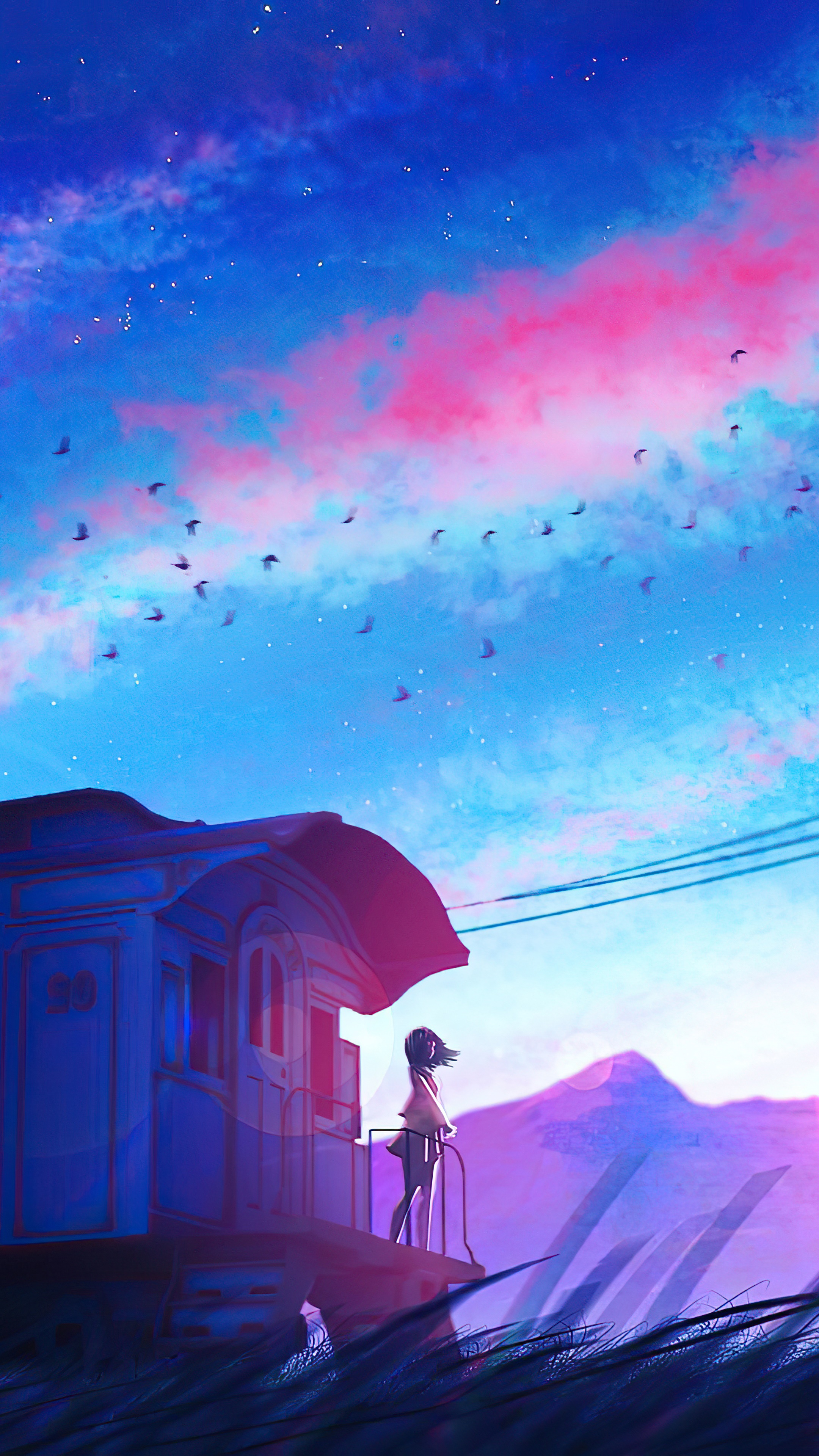 Girl on a train car at sunset HD Phone Wallpaper