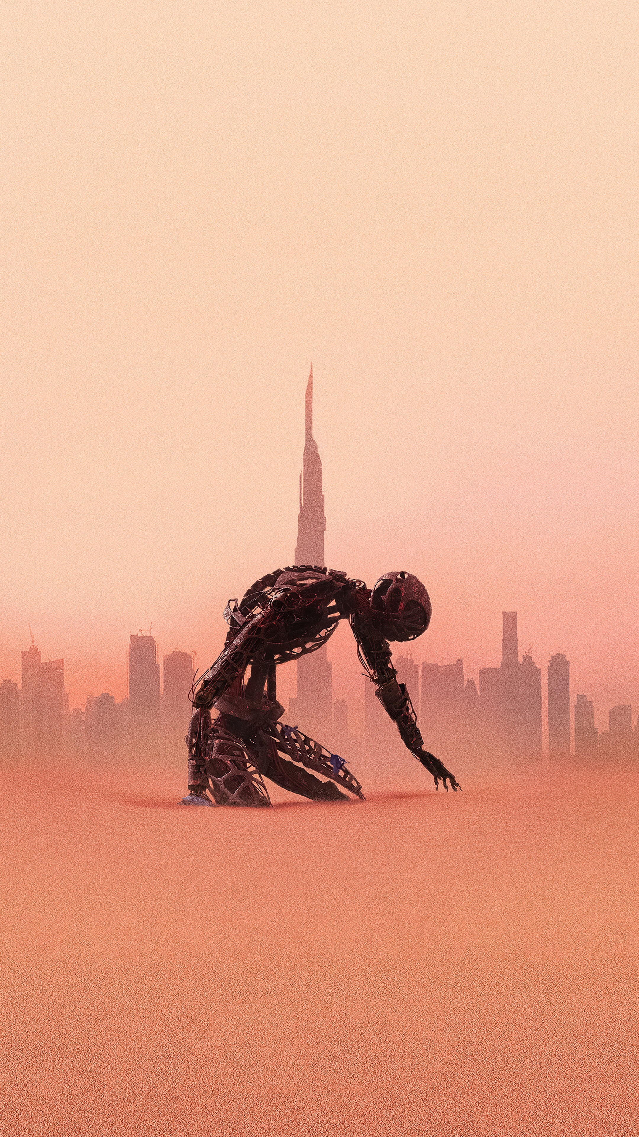 Robot from Westworld in a desert city HD Phone Wallpaper