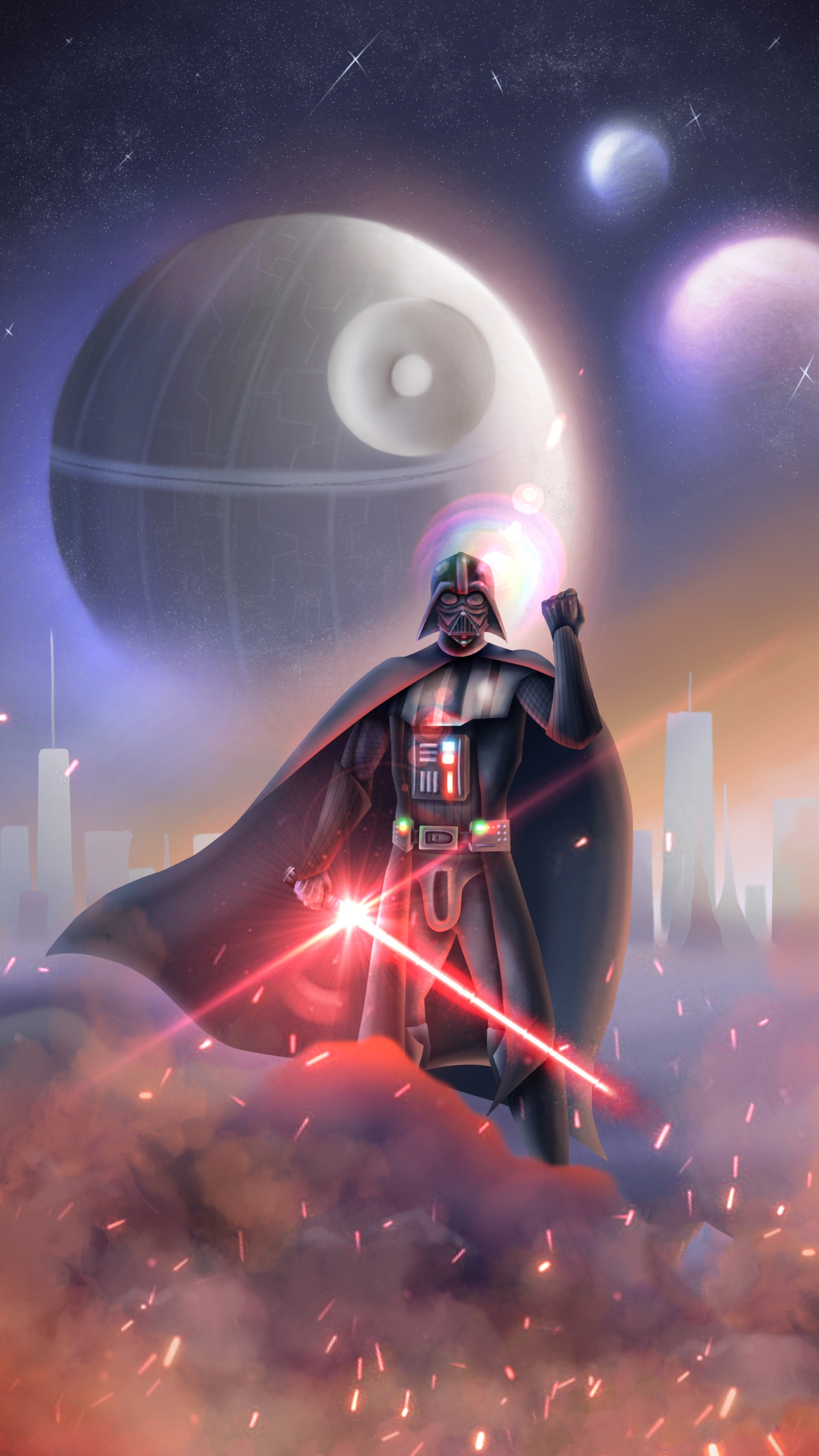 Darth Vader from Star Wars with Death Star HD Phone Wallpaper