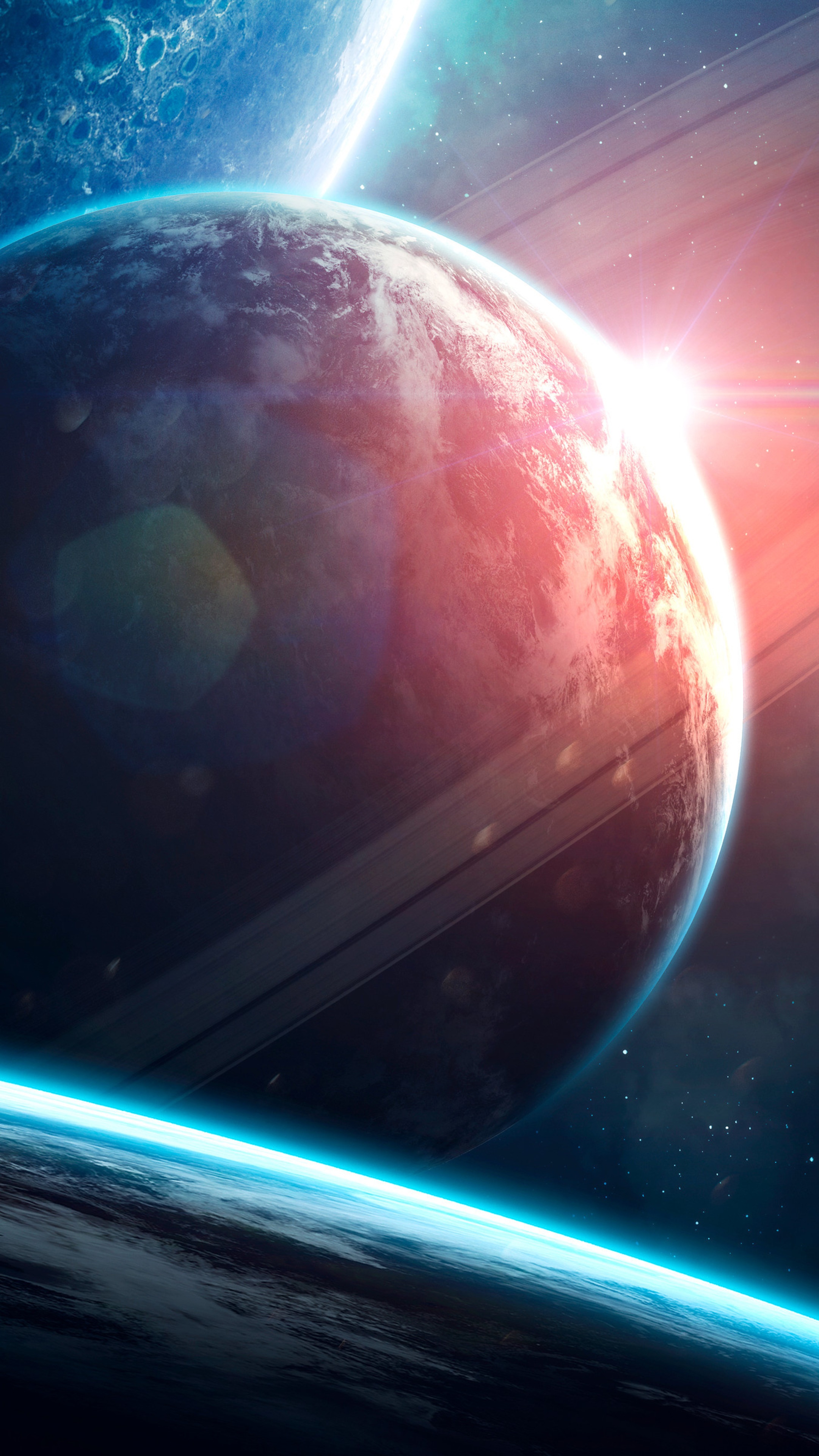Digital Art of Planets and Rings in Space HD Phone Wallpaper