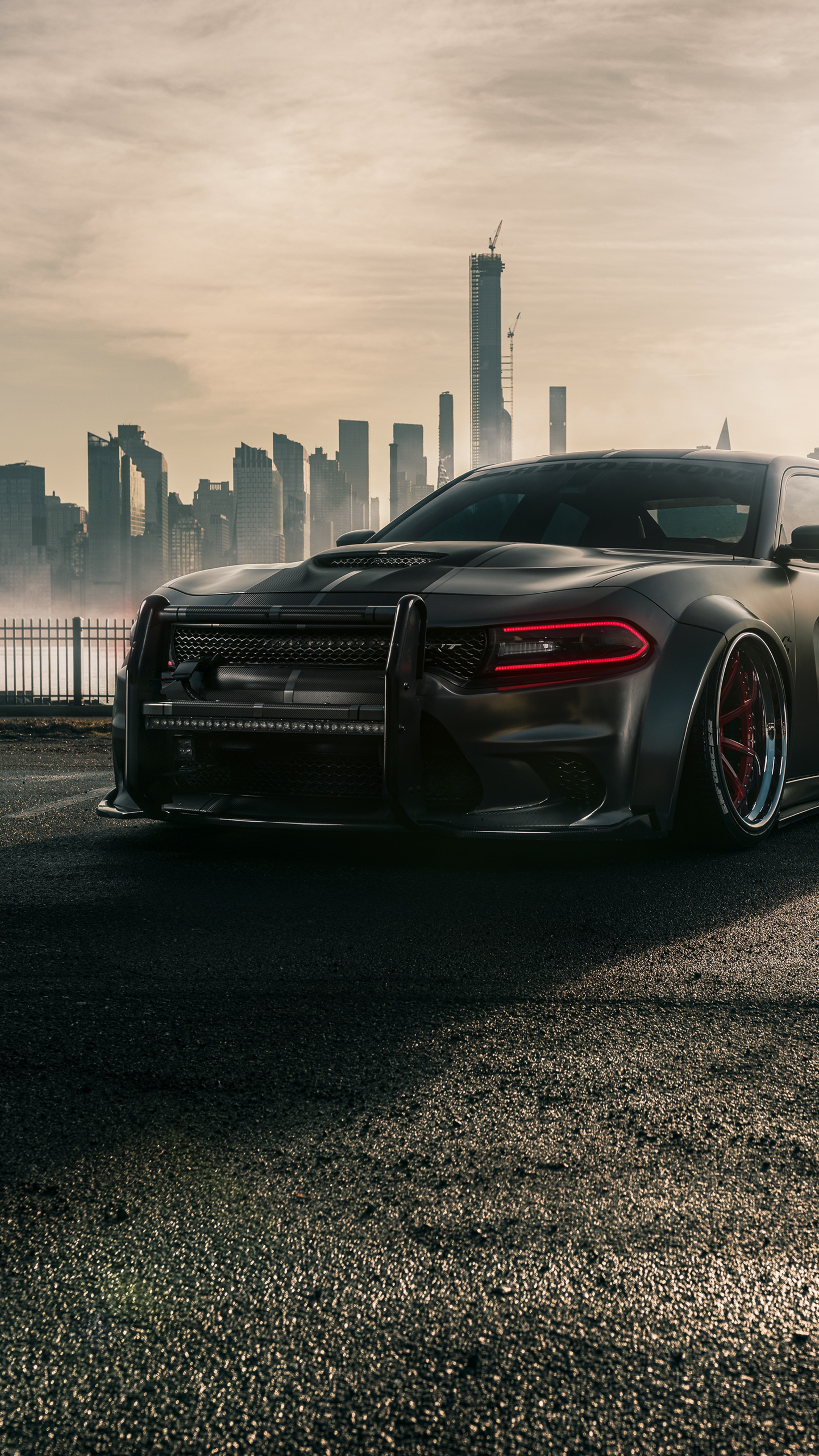 Modified Dodge Charger with City Skyline HD Phone Wallpaper