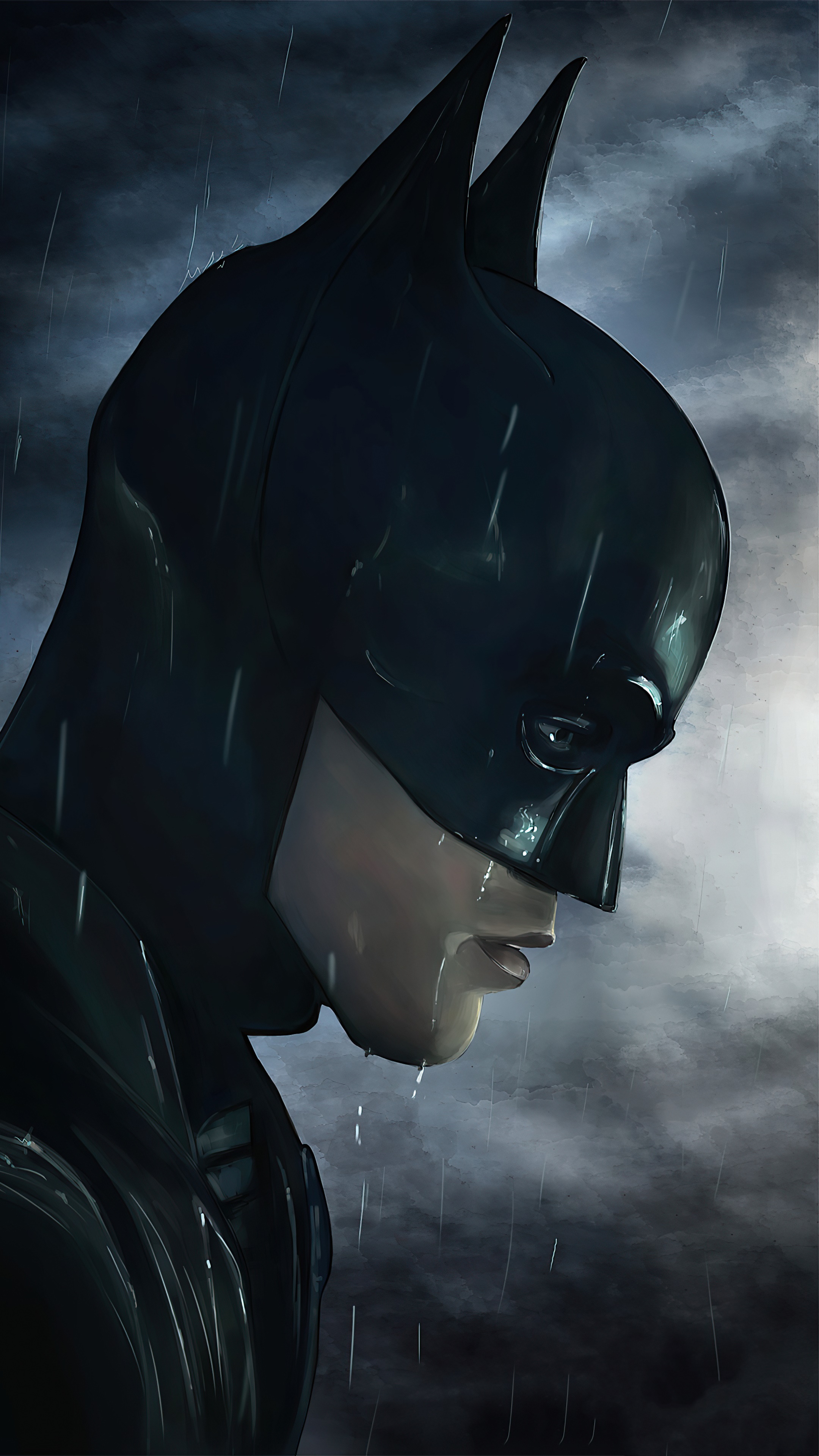 The Batman artwork in the rain HD Phone Wallpaper