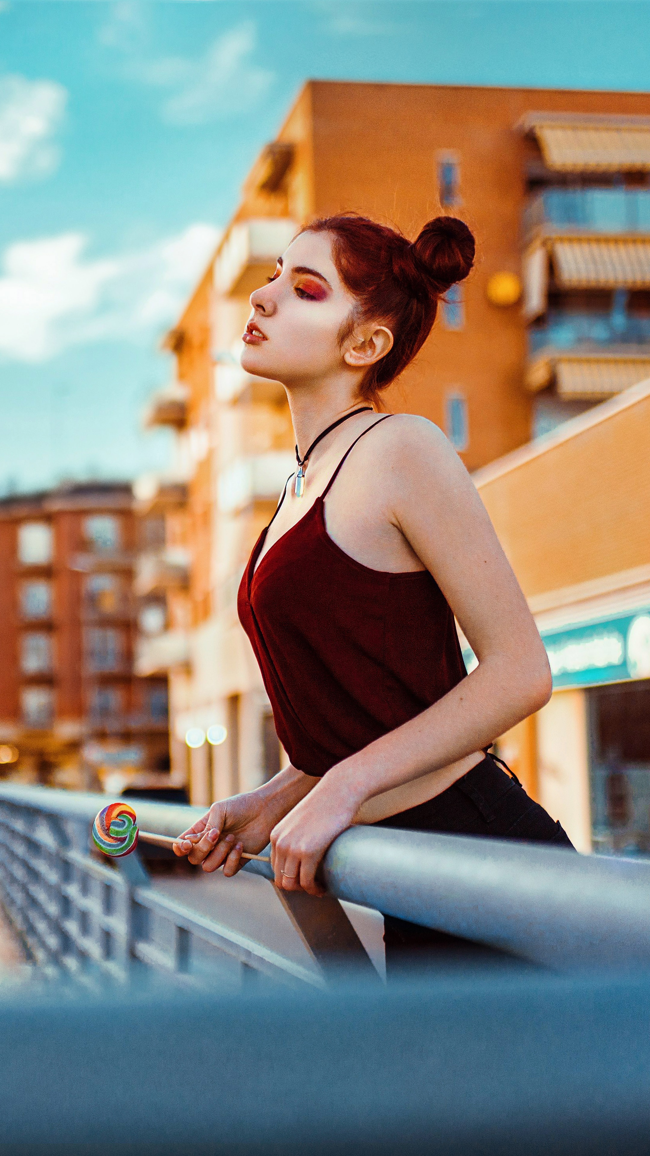 Girl with lollipop and makeup HD Phone Wallpaper
