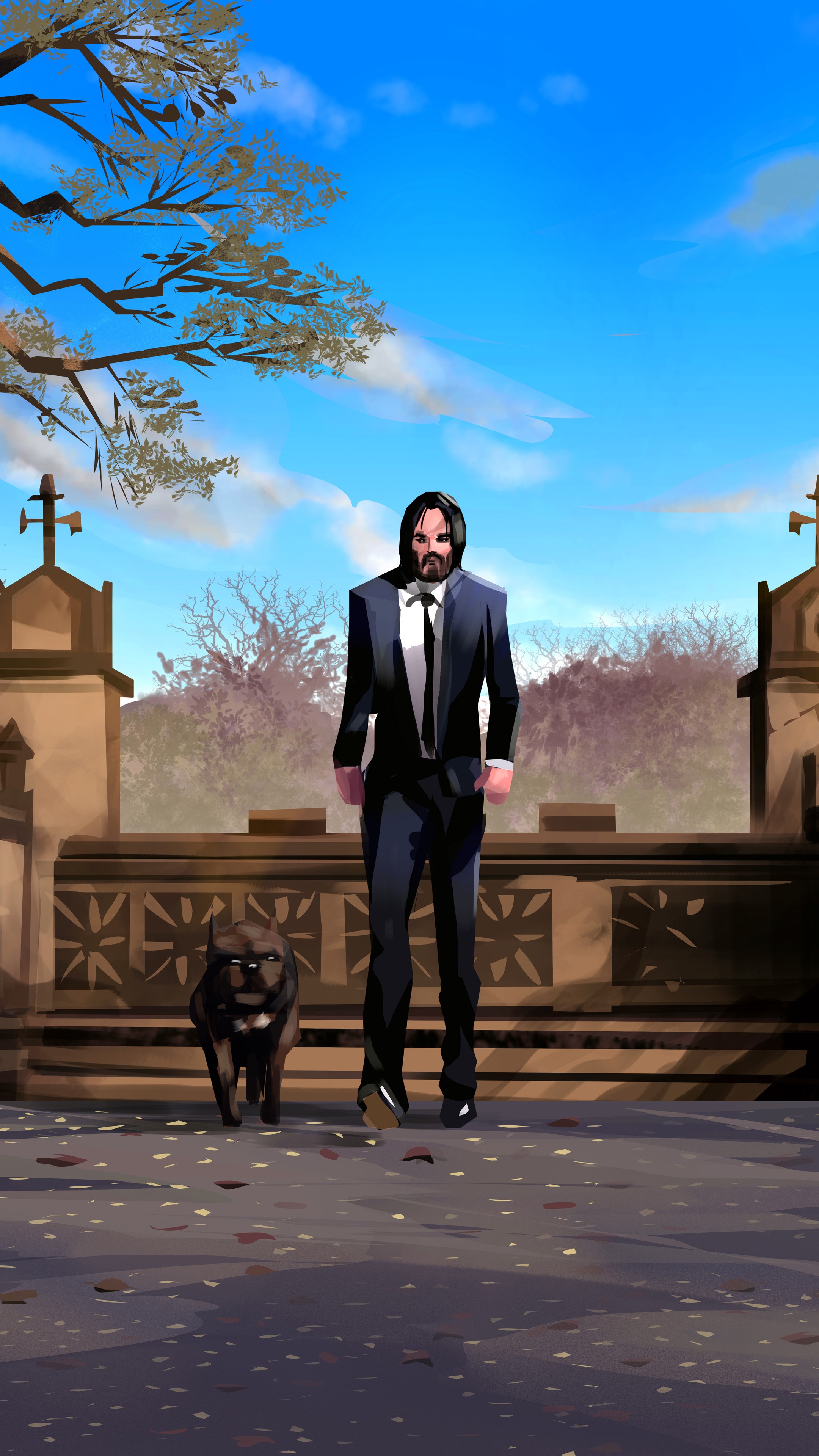 John Wick and dog artwork HD Phone Wallpaper