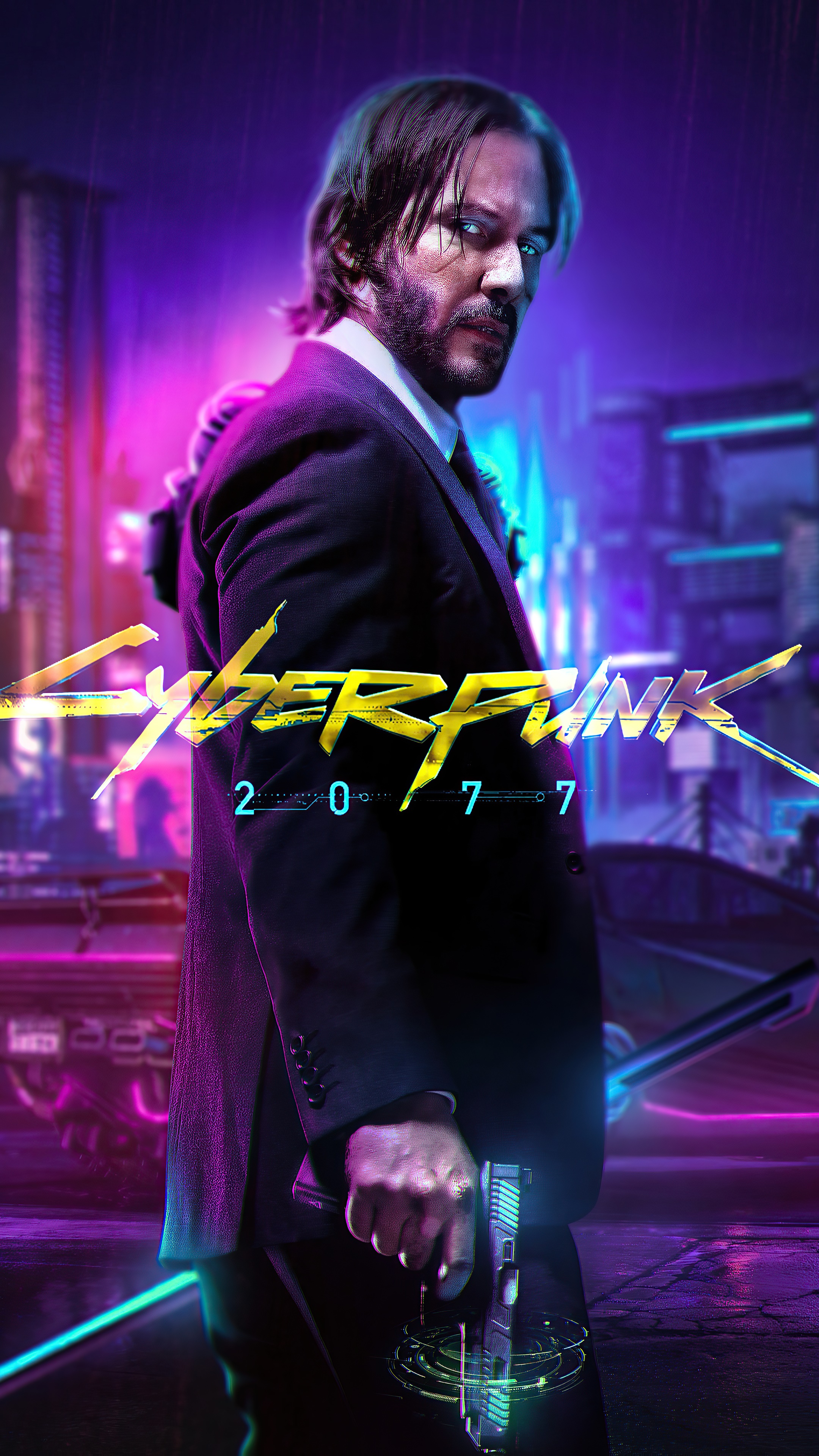 John Wick from Cyberpunk 2077 artwork HD Phone Wallpaper