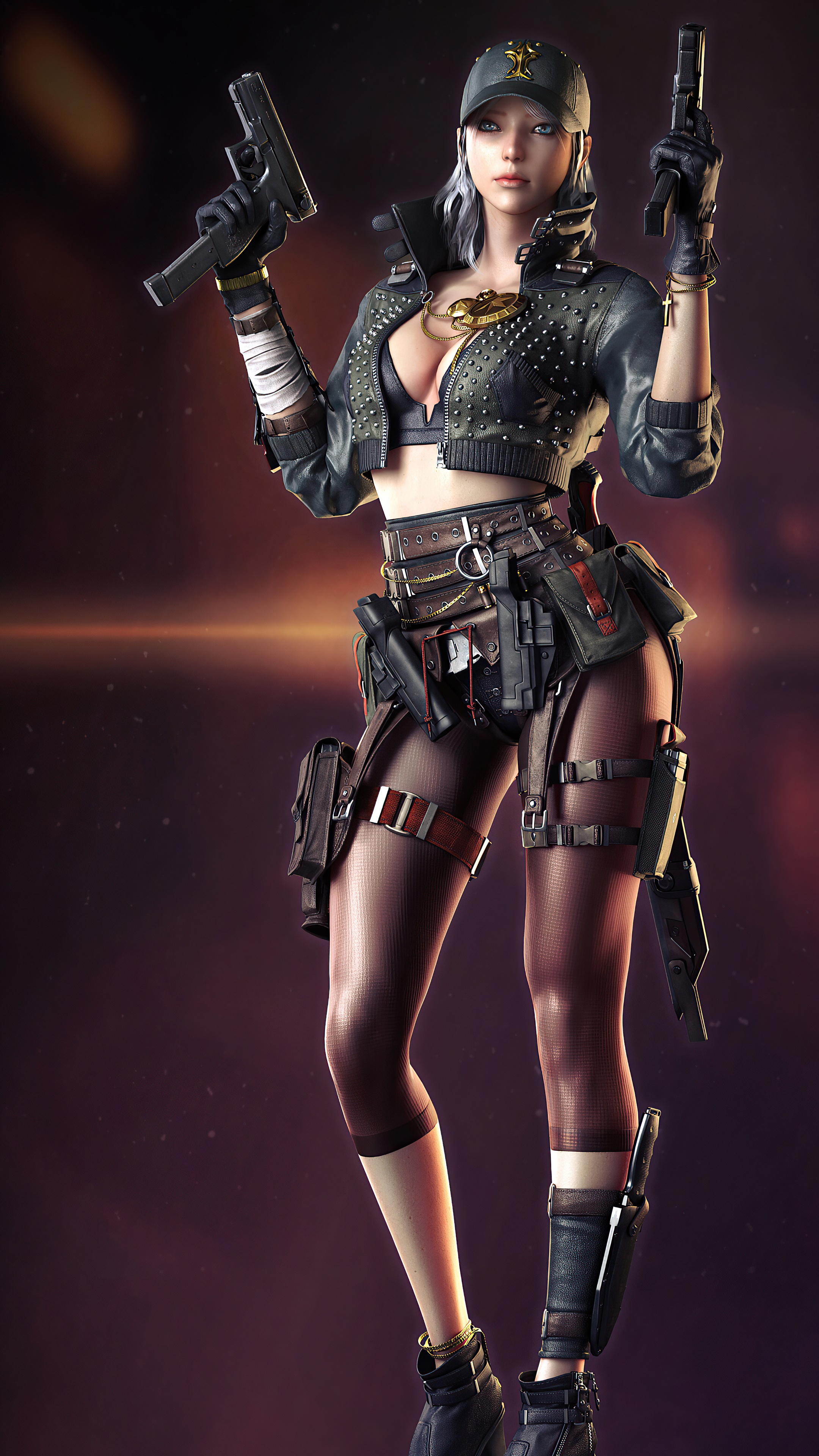 Woman with guns and tactical gear 4K HD Phone Wallpaper