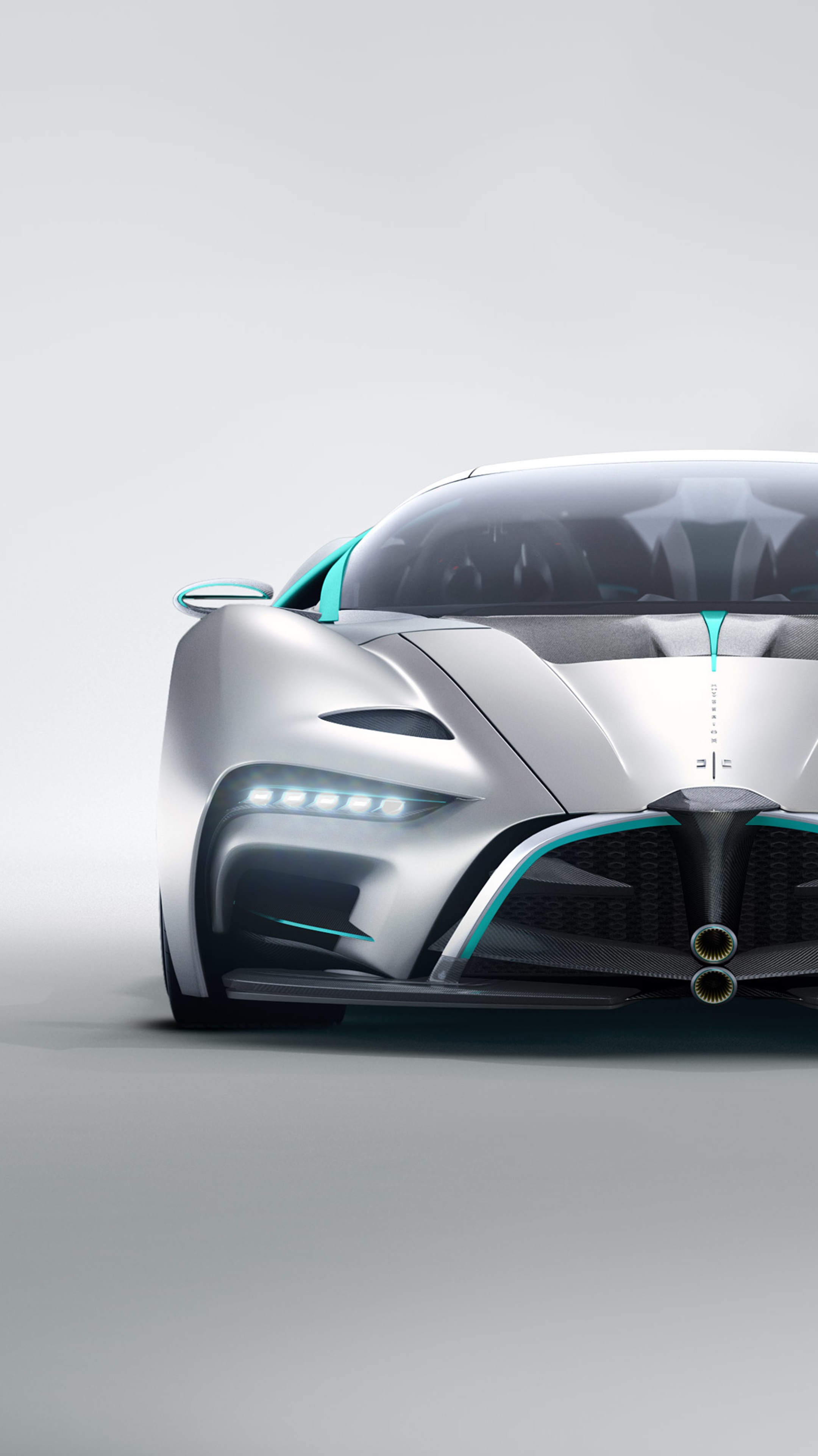 Silver concept car with teal accents 4K HD Phone Wallpaper