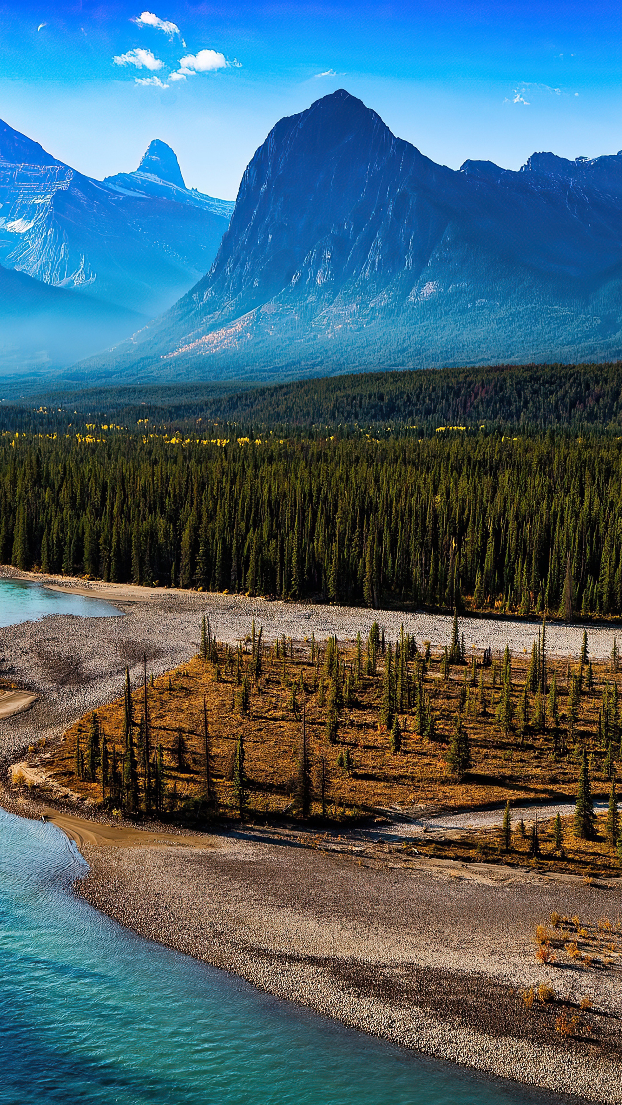 Mountain landscape with forest and river 4K HD Phone Wallpaper
