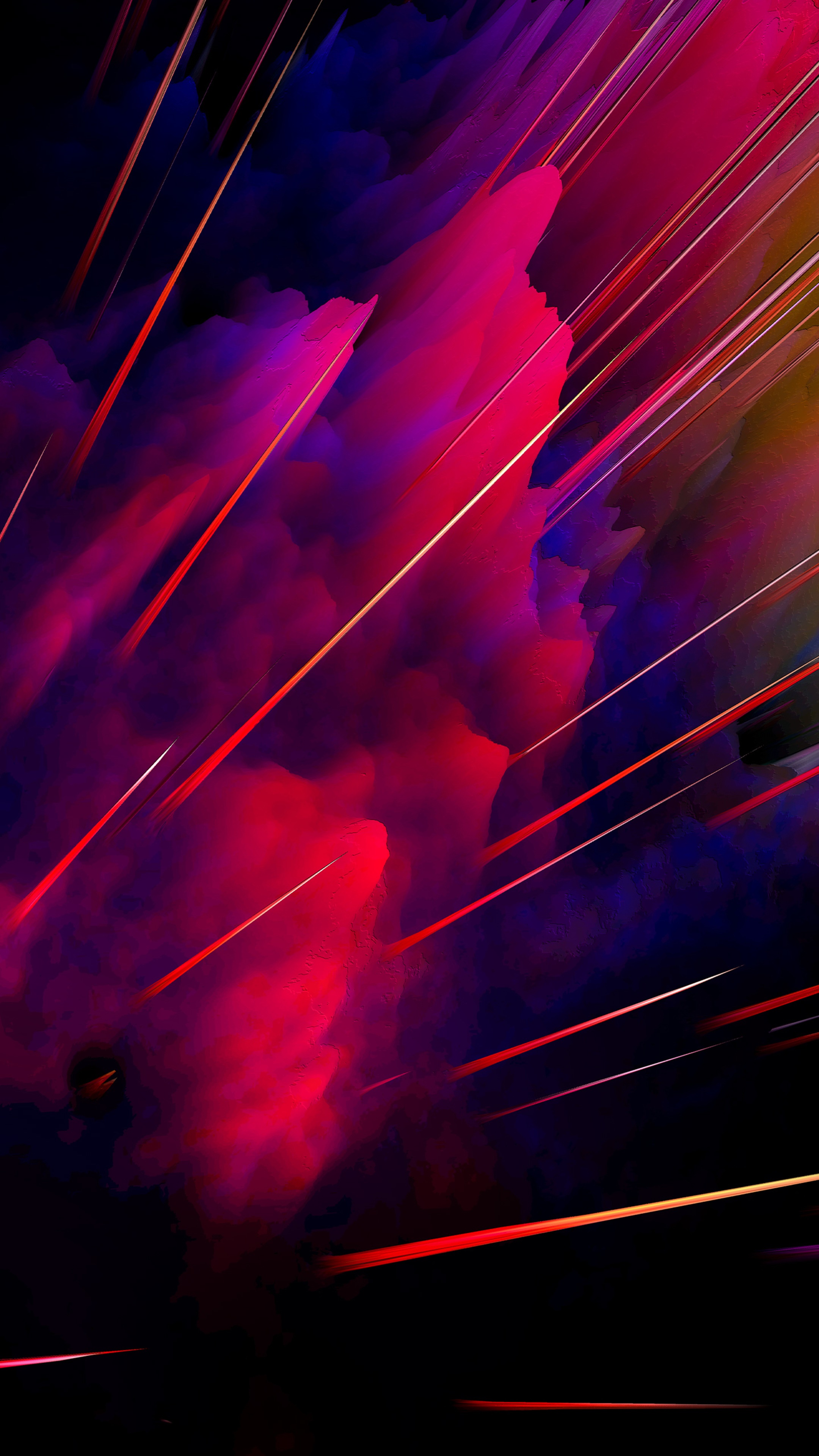 Abstract digital art with pink and purple clouds and light streaks HD Phone Wallpaper