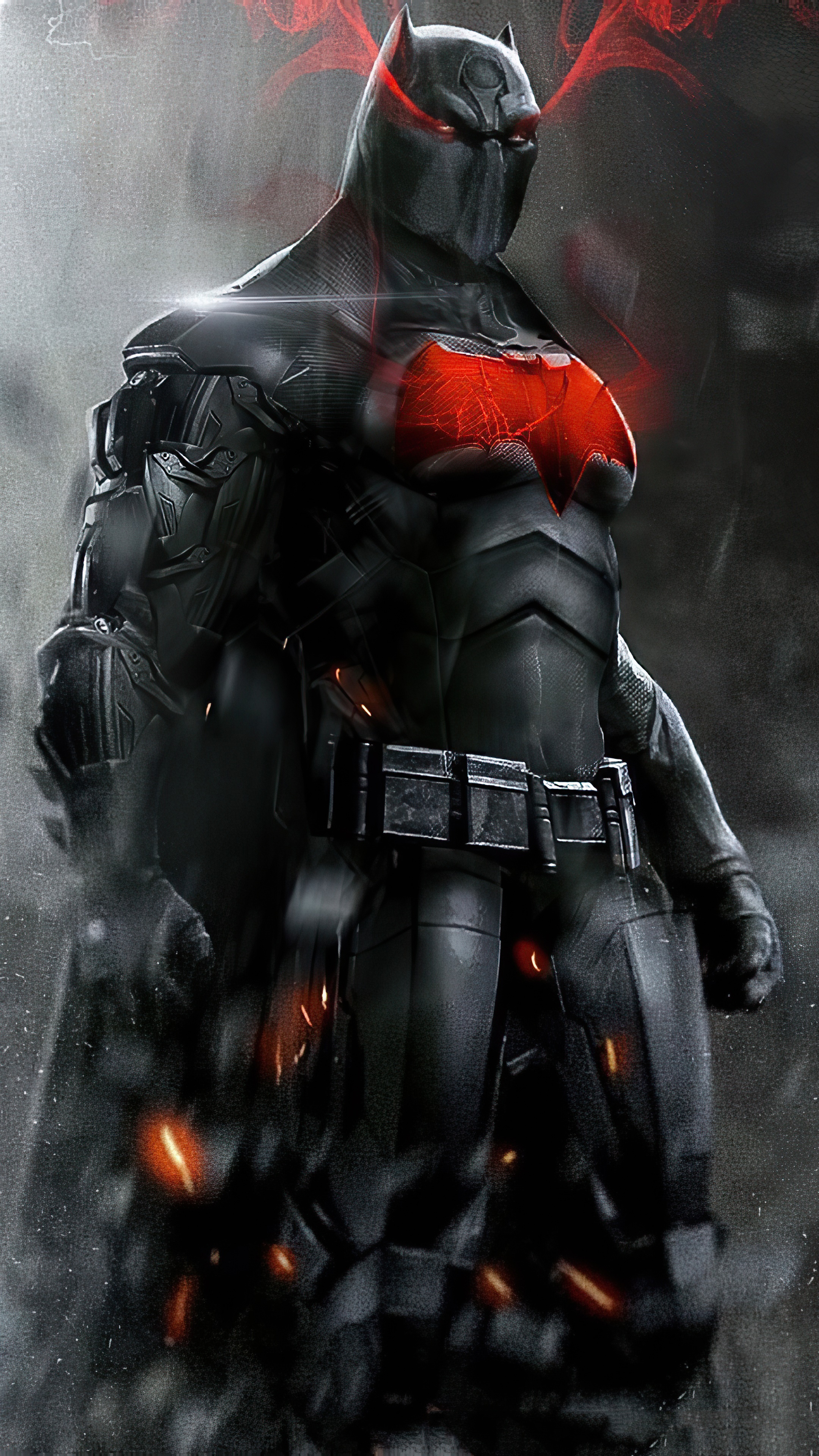Artwork of Batman in black and red suit 4K HD Phone Wallpaper