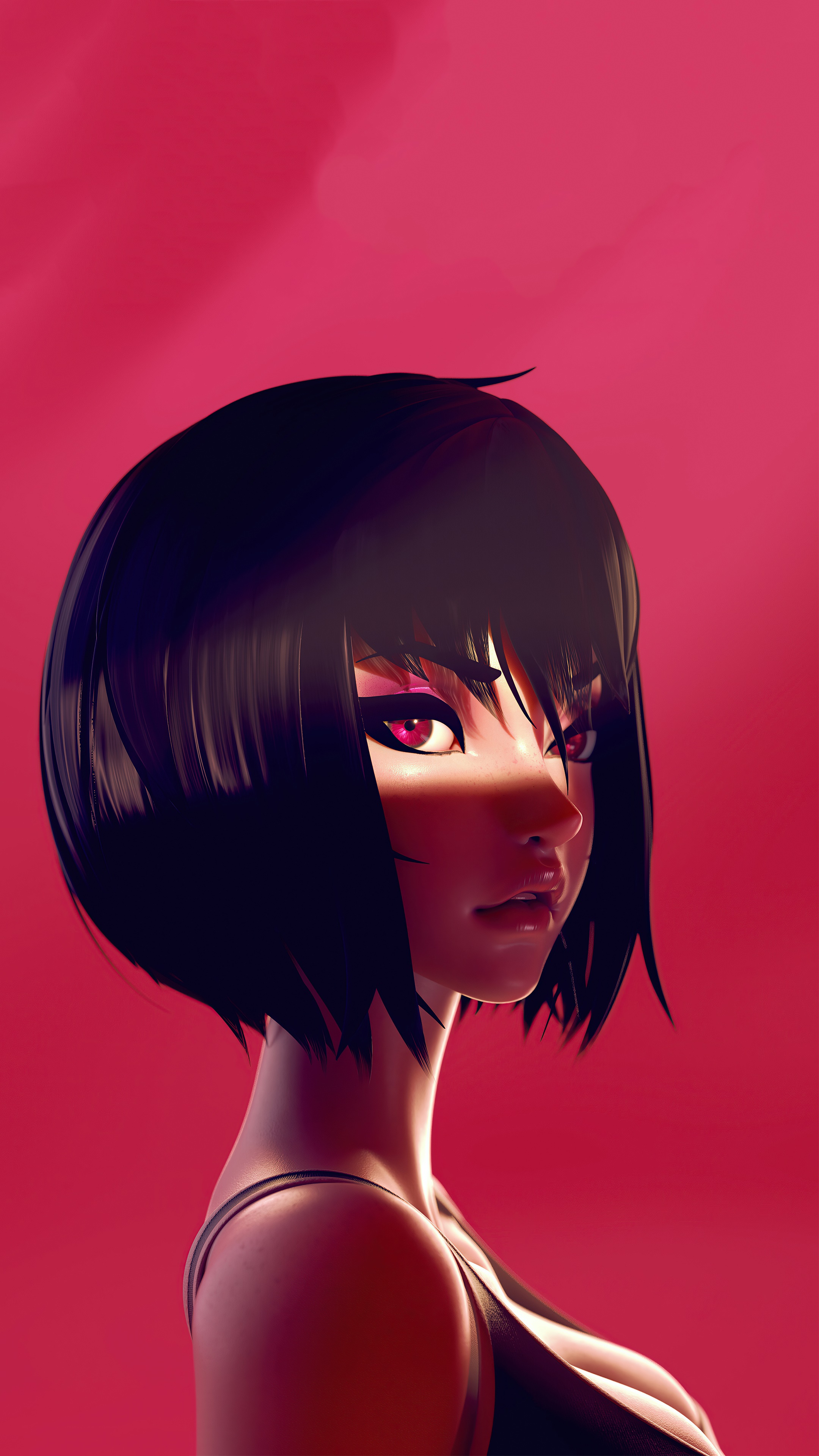 Artwork of a woman with short black hair HD Phone Wallpaper