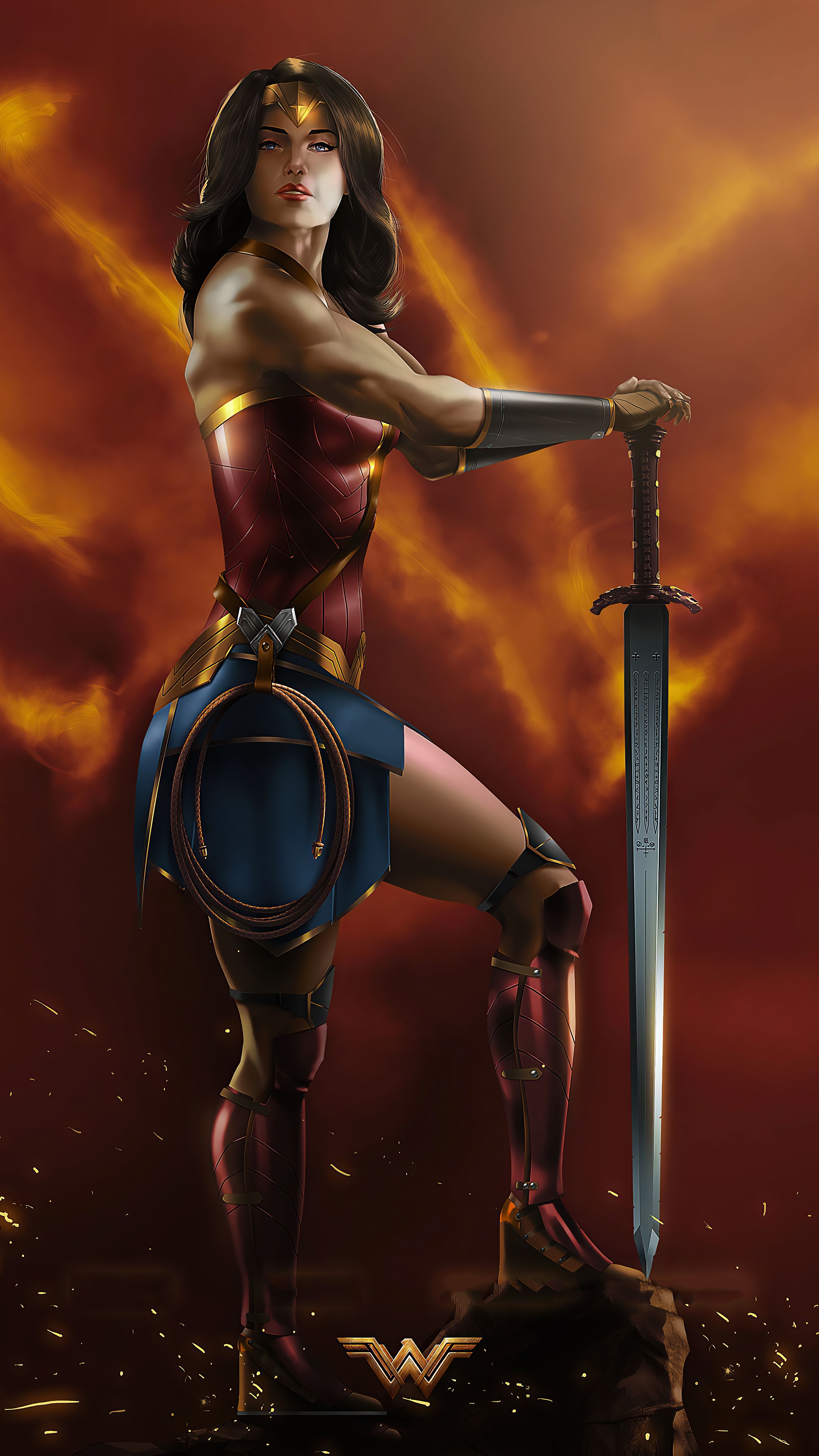 Wonder Woman with Sword Artwork HD Phone Wallpaper