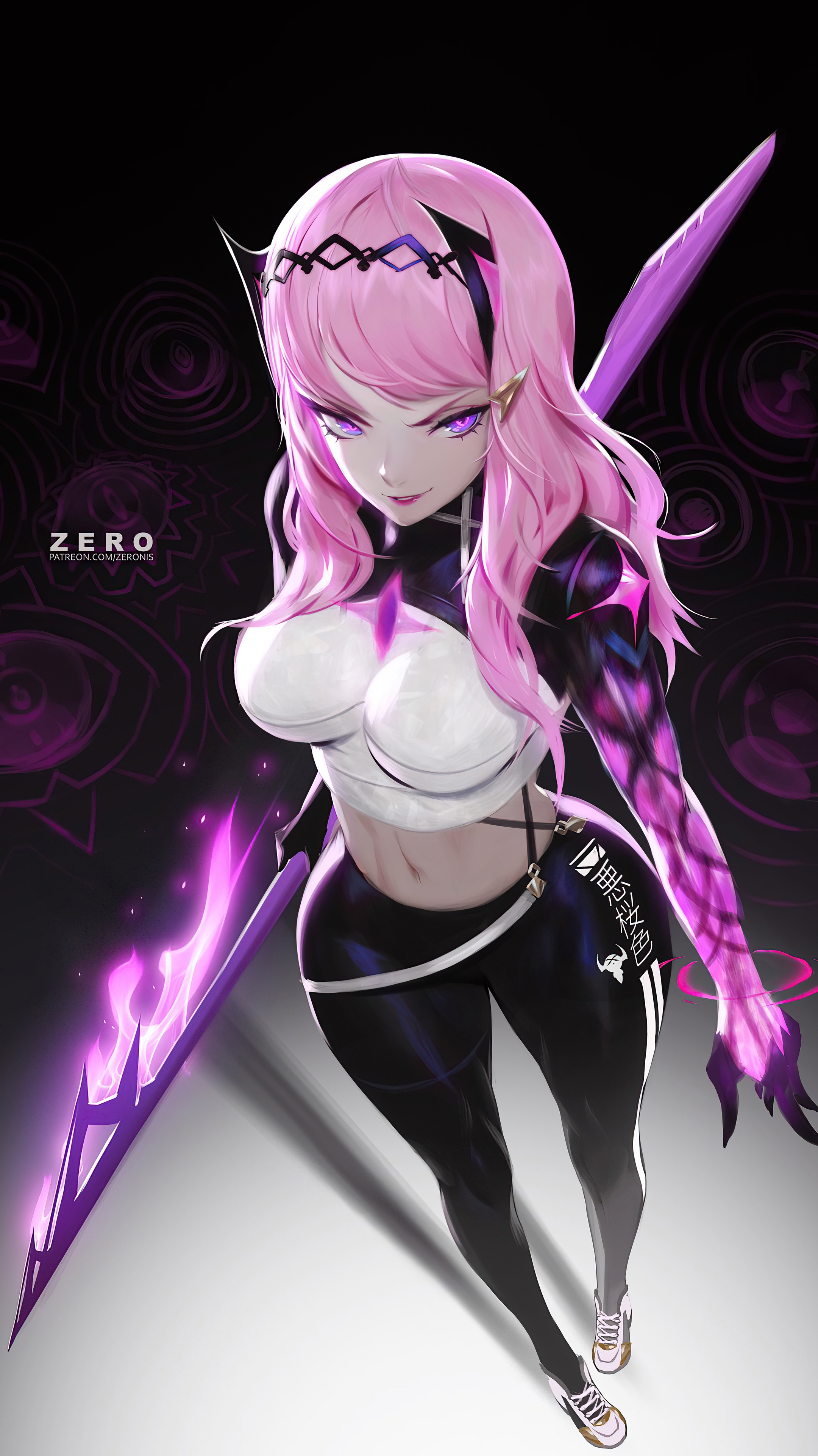 Zero with pink hair and a purple sword HD Phone Wallpaper