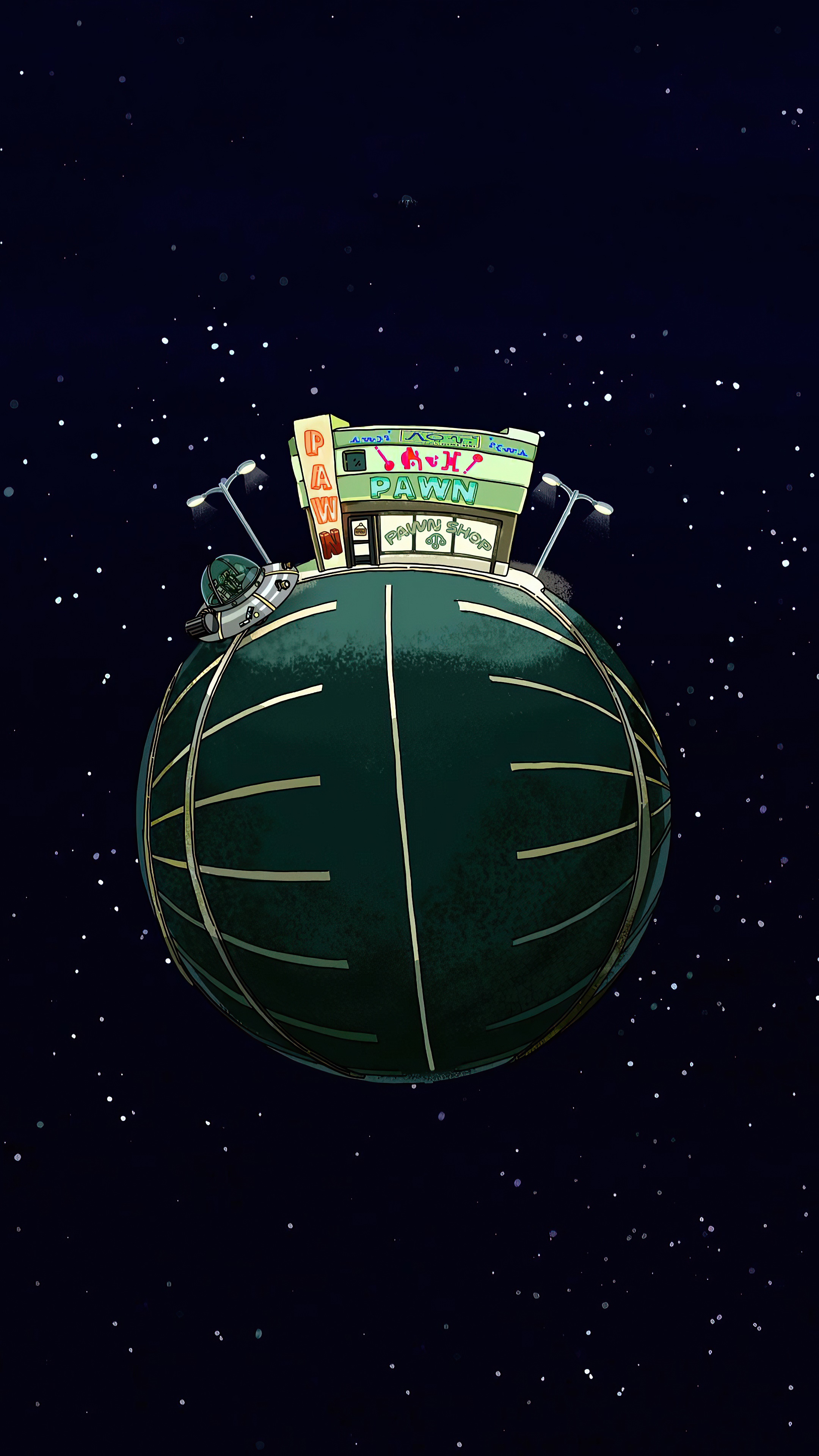 Rick and Morty Pawn Shop Planet 4K HD Phone Wallpaper