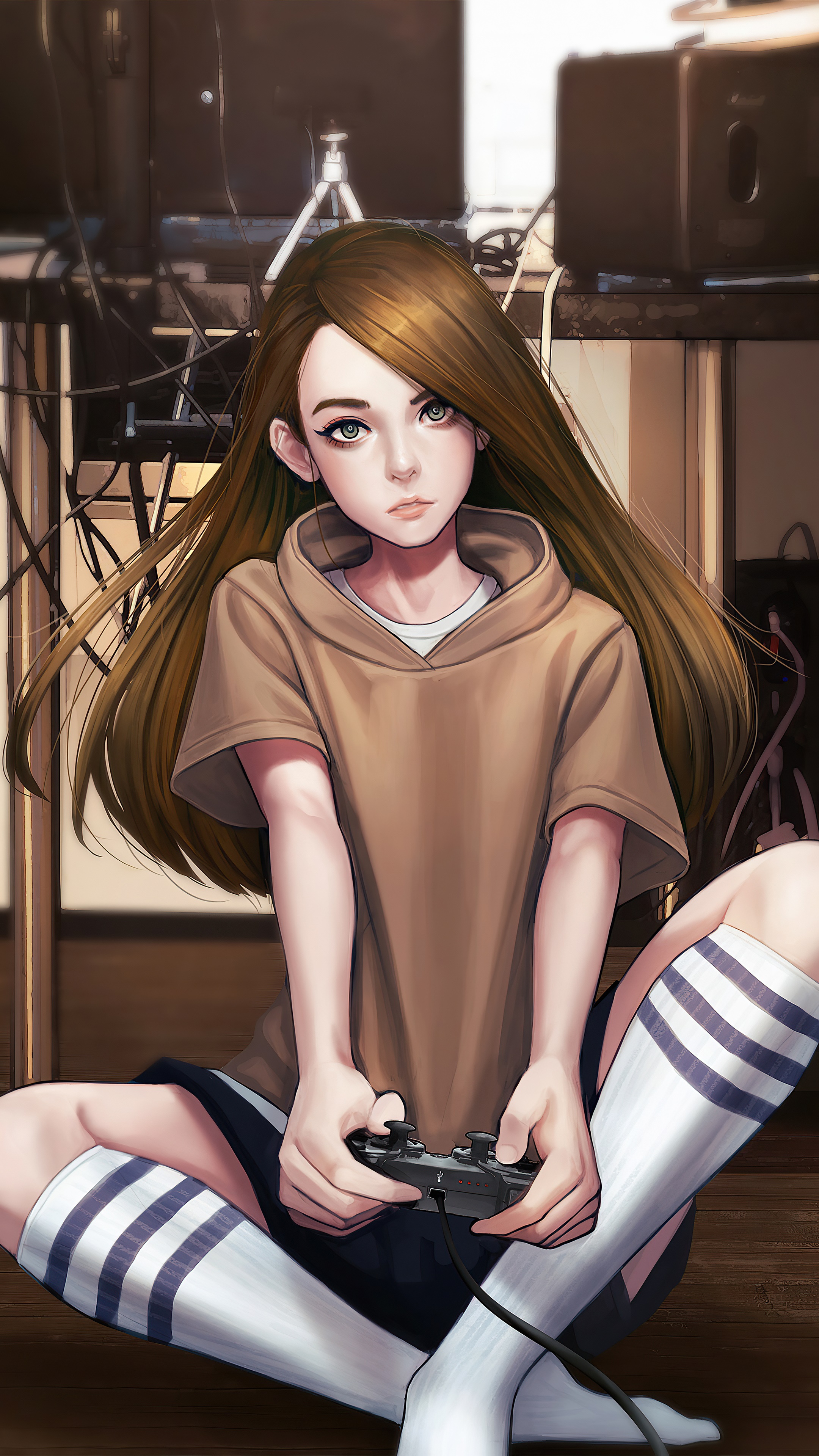 Girl playing video games HD Phone Wallpaper