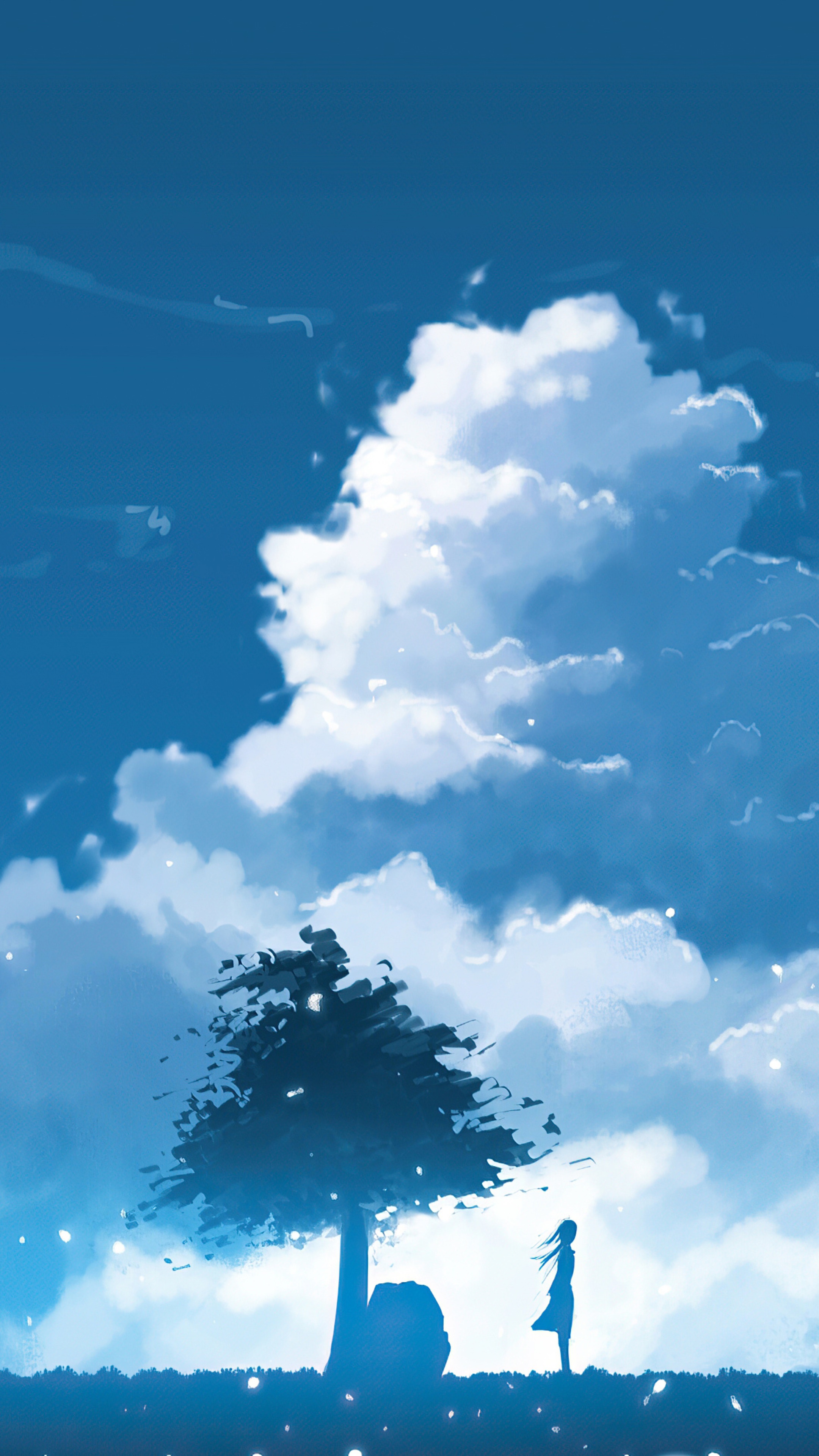 Anime artwork of a girl under a tree HD Phone Wallpaper