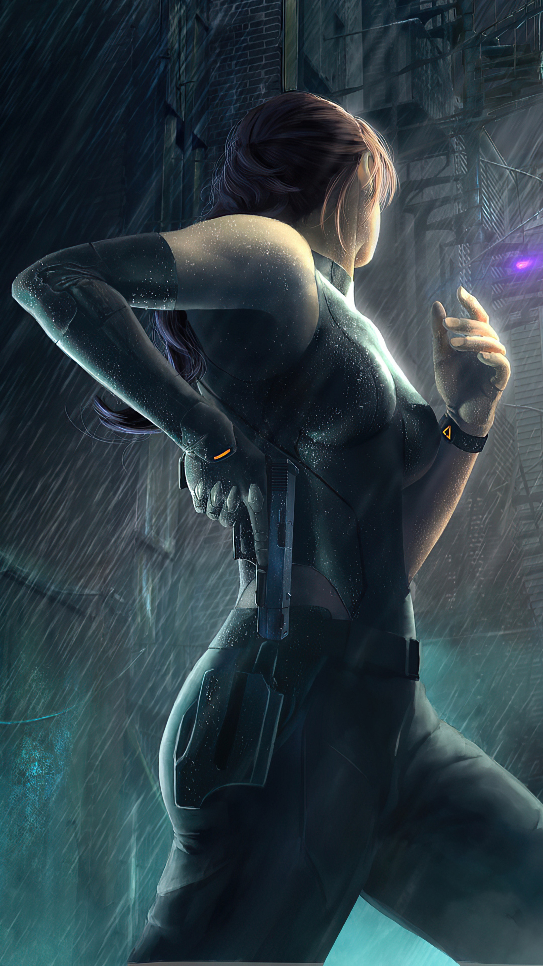 Warrior with gun in rainy city HD Phone Wallpaper