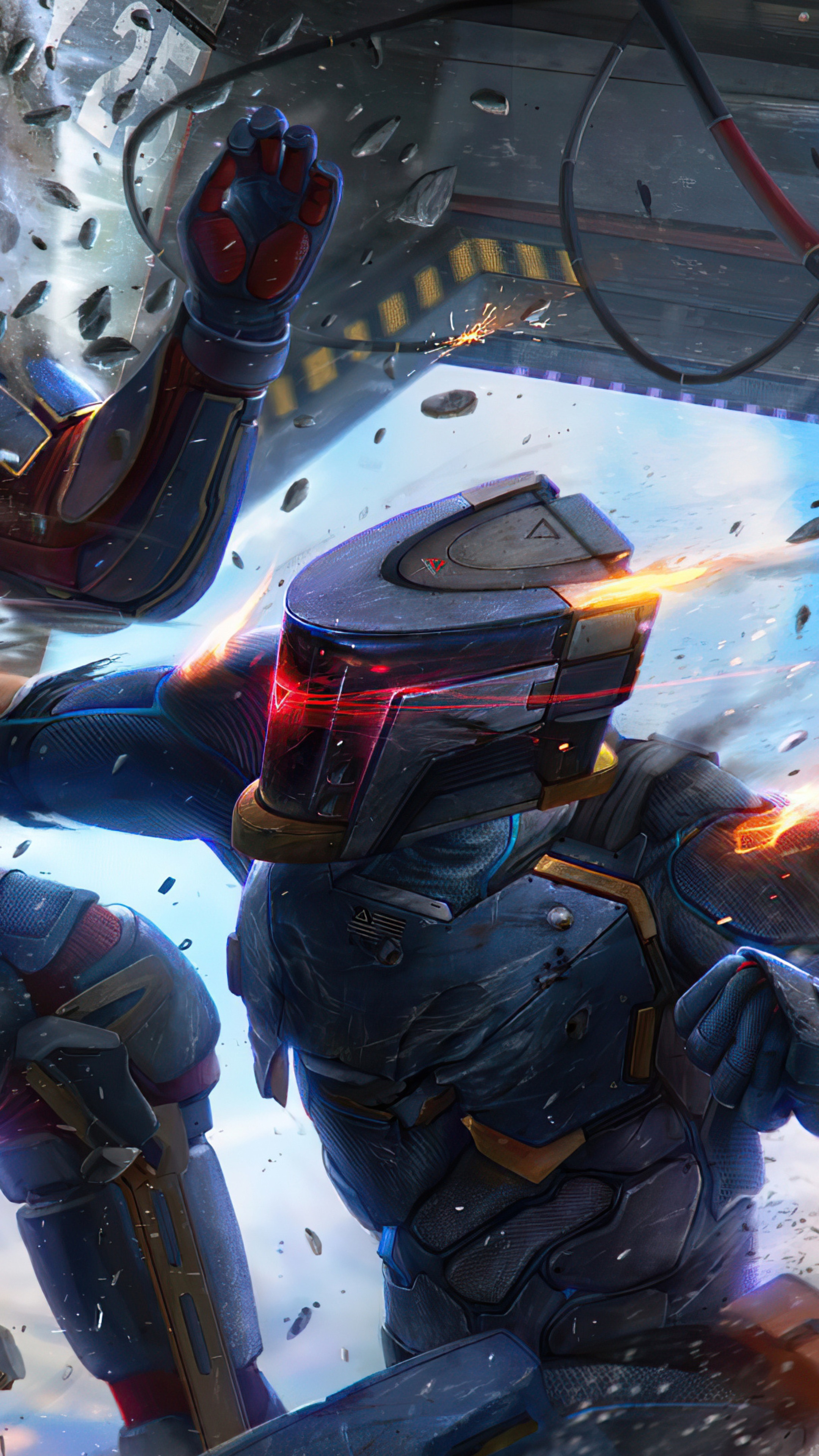 Sci-fi artwork of armored figures in combat HD Phone Wallpaper