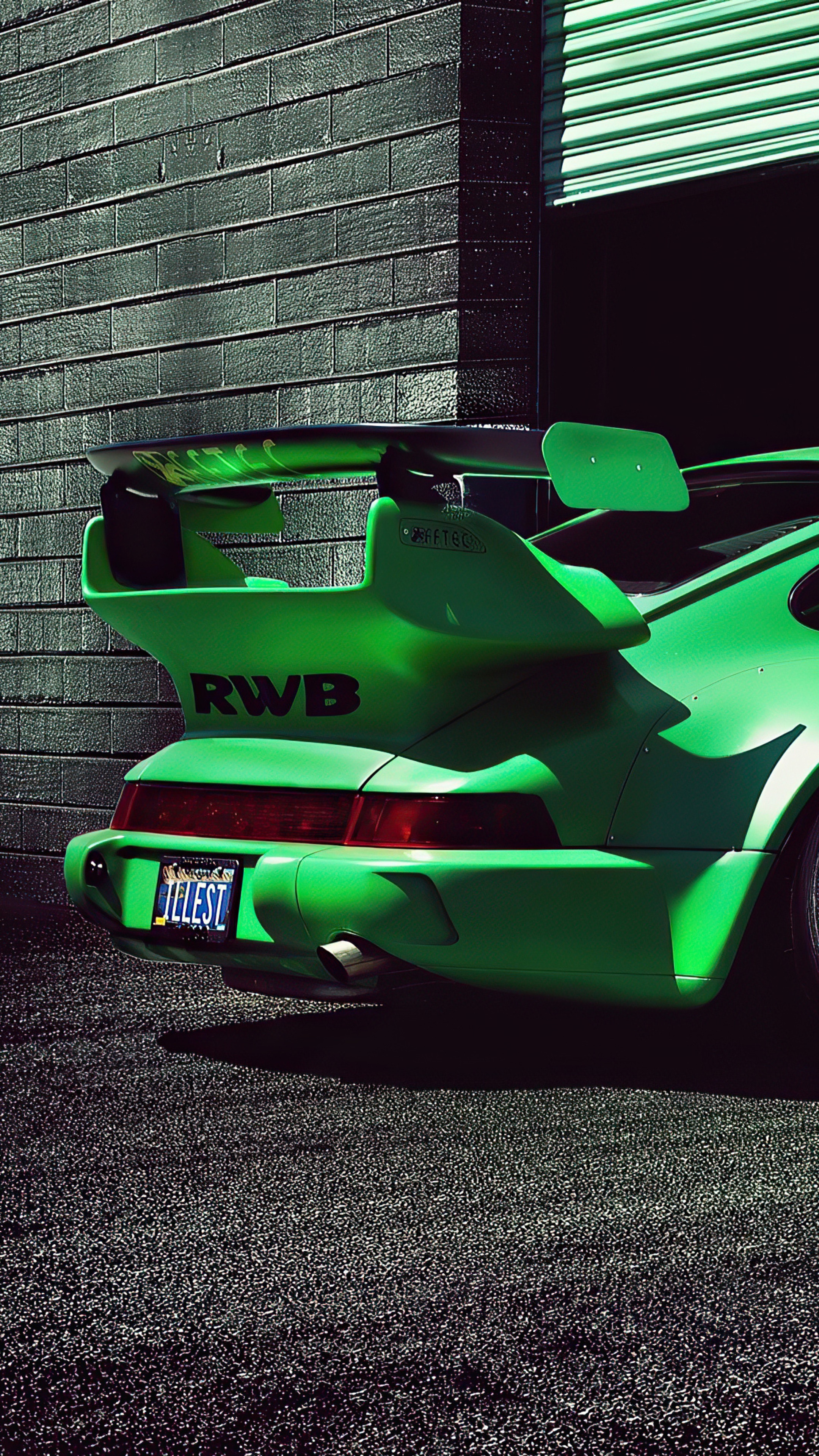 Green RWB Porsche 911 with custom license plate HD Phone Wallpaper