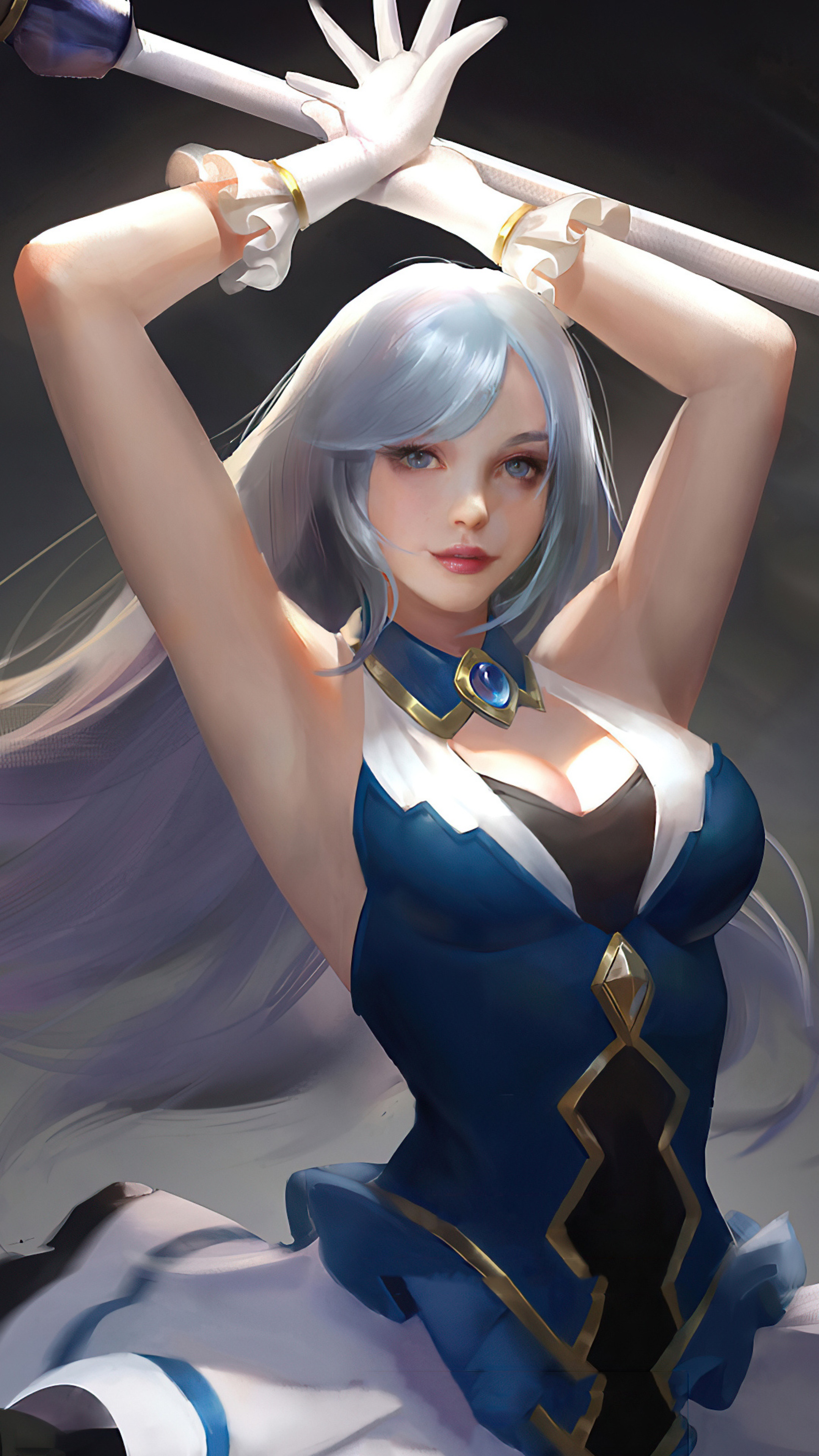 Artwork of a woman with long white hair HD Phone Wallpaper