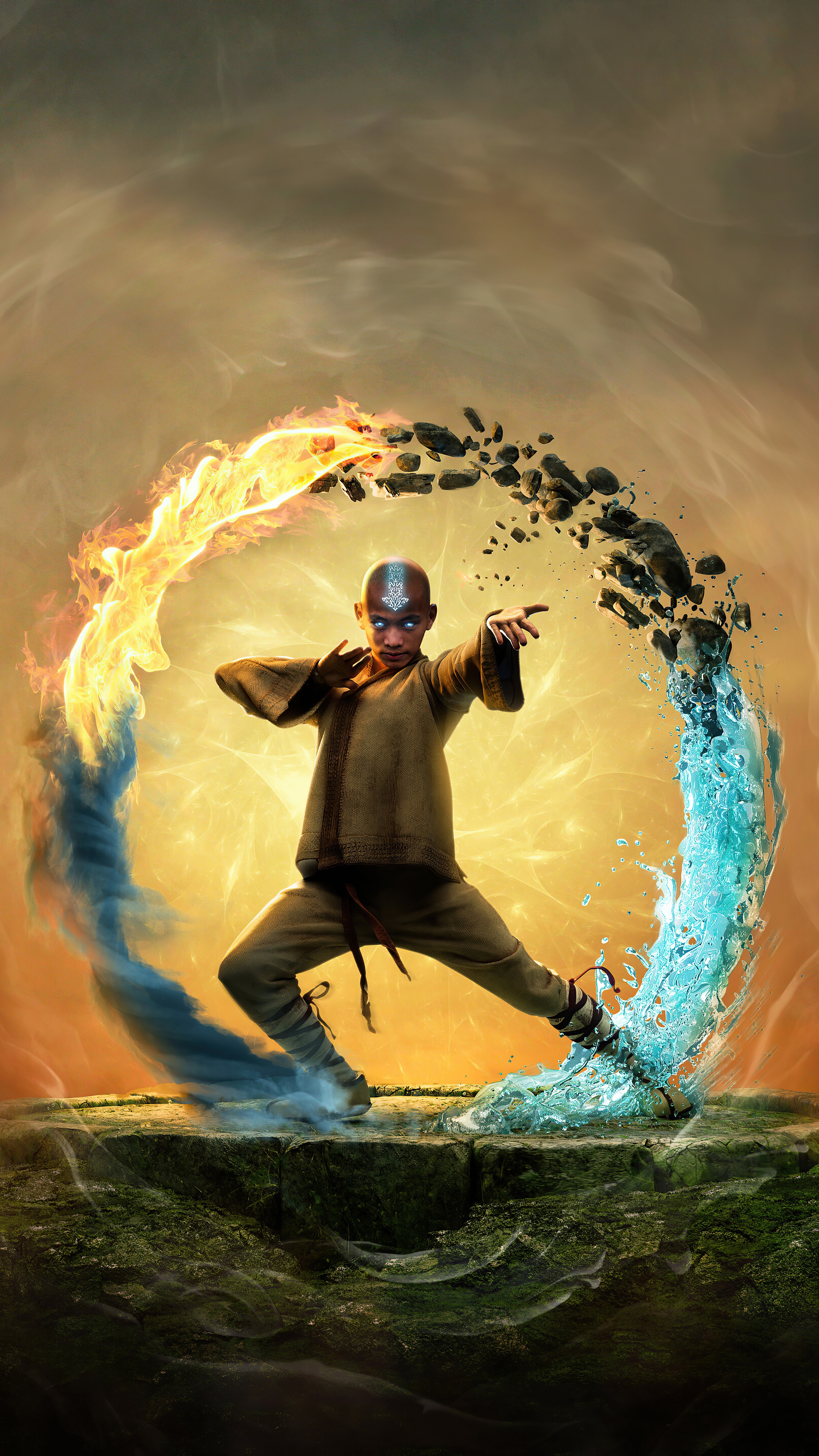 Aang from Avatar: The Last Airbender using elemental bending HD Phone Wallpaper