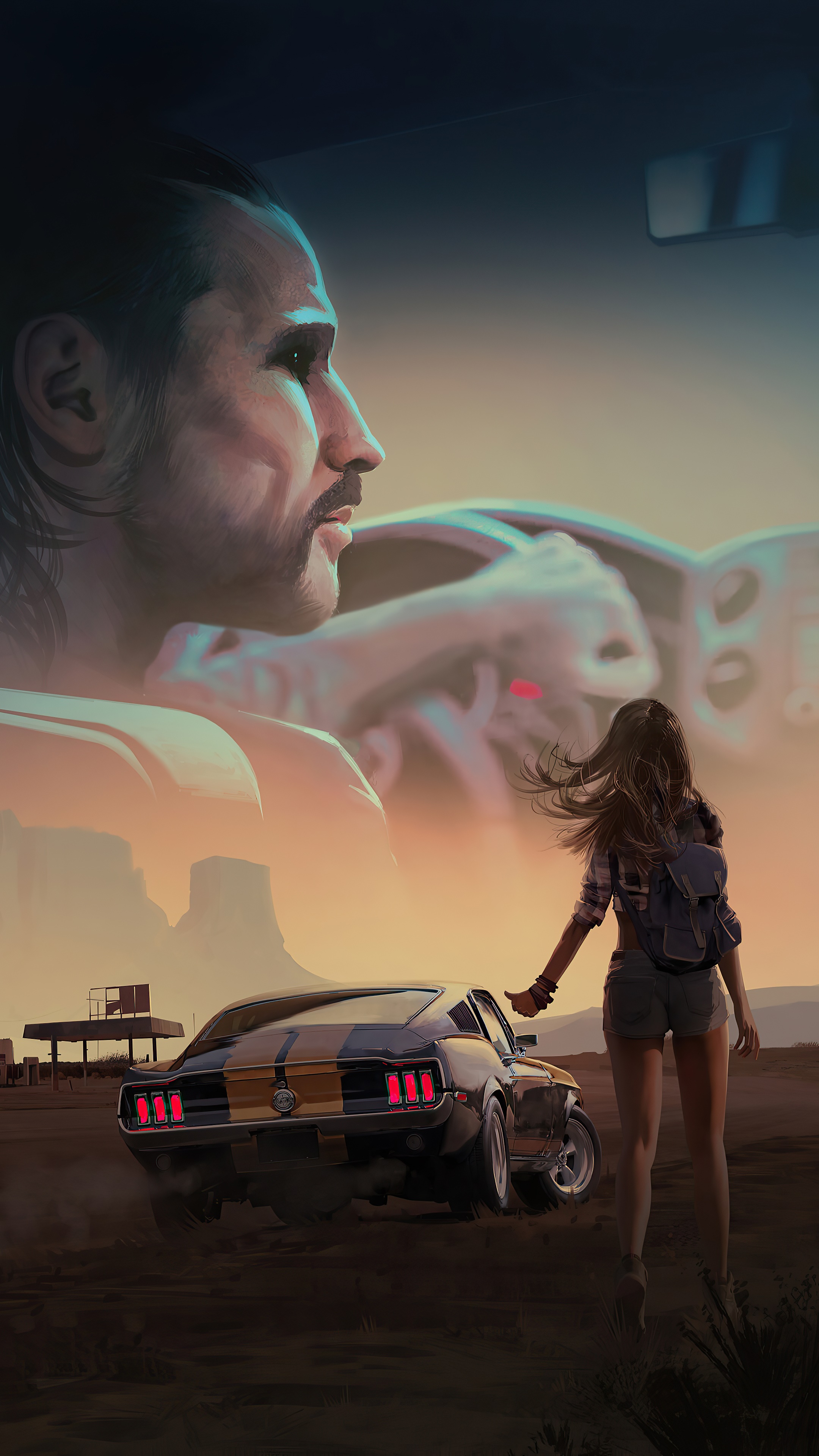 Man driving a Mustang, woman hitchhiking HD Phone Wallpaper