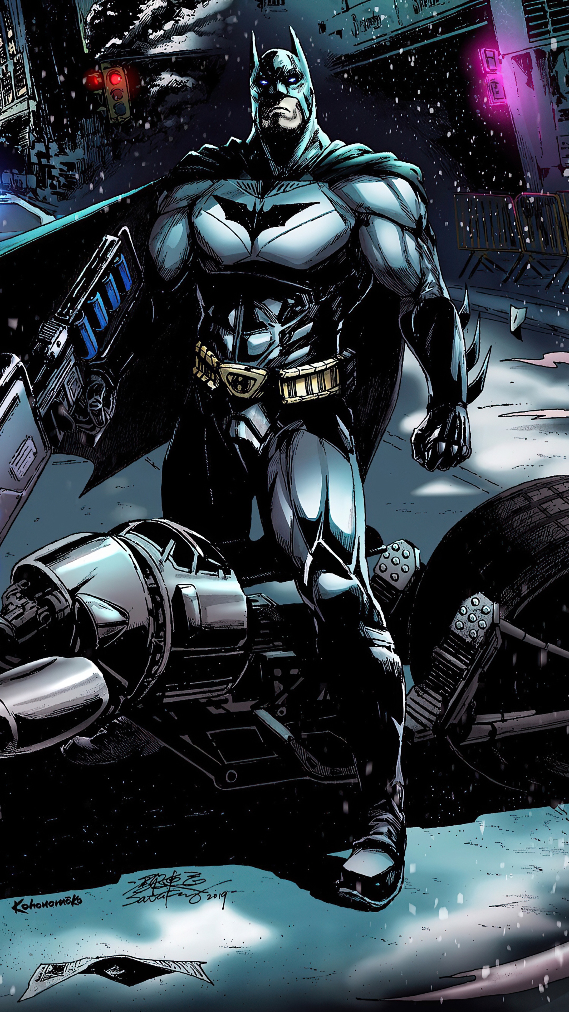Batman on Batpod in Gotham City HD Phone Wallpaper