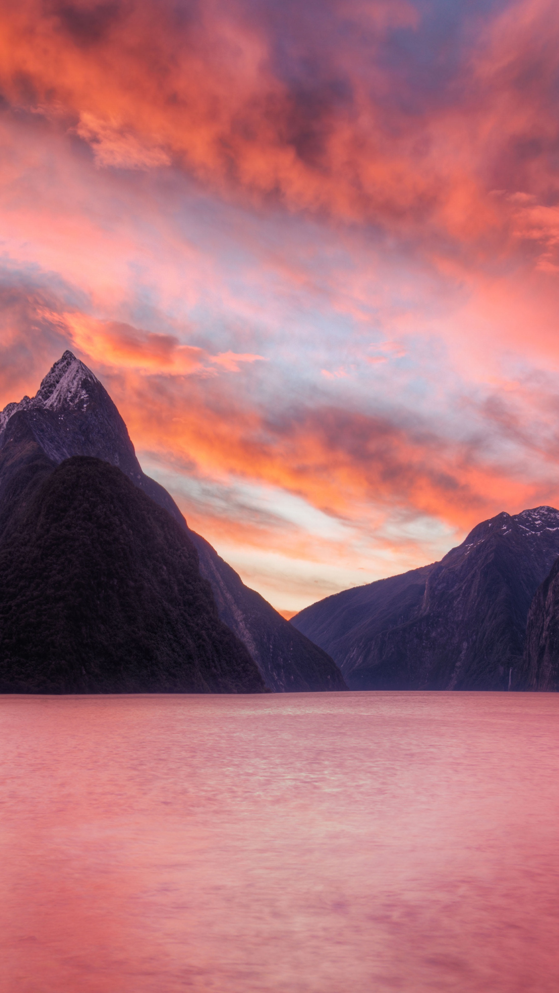 Mountains and lake at sunset, New Zealand 4K HD Phone Wallpaper