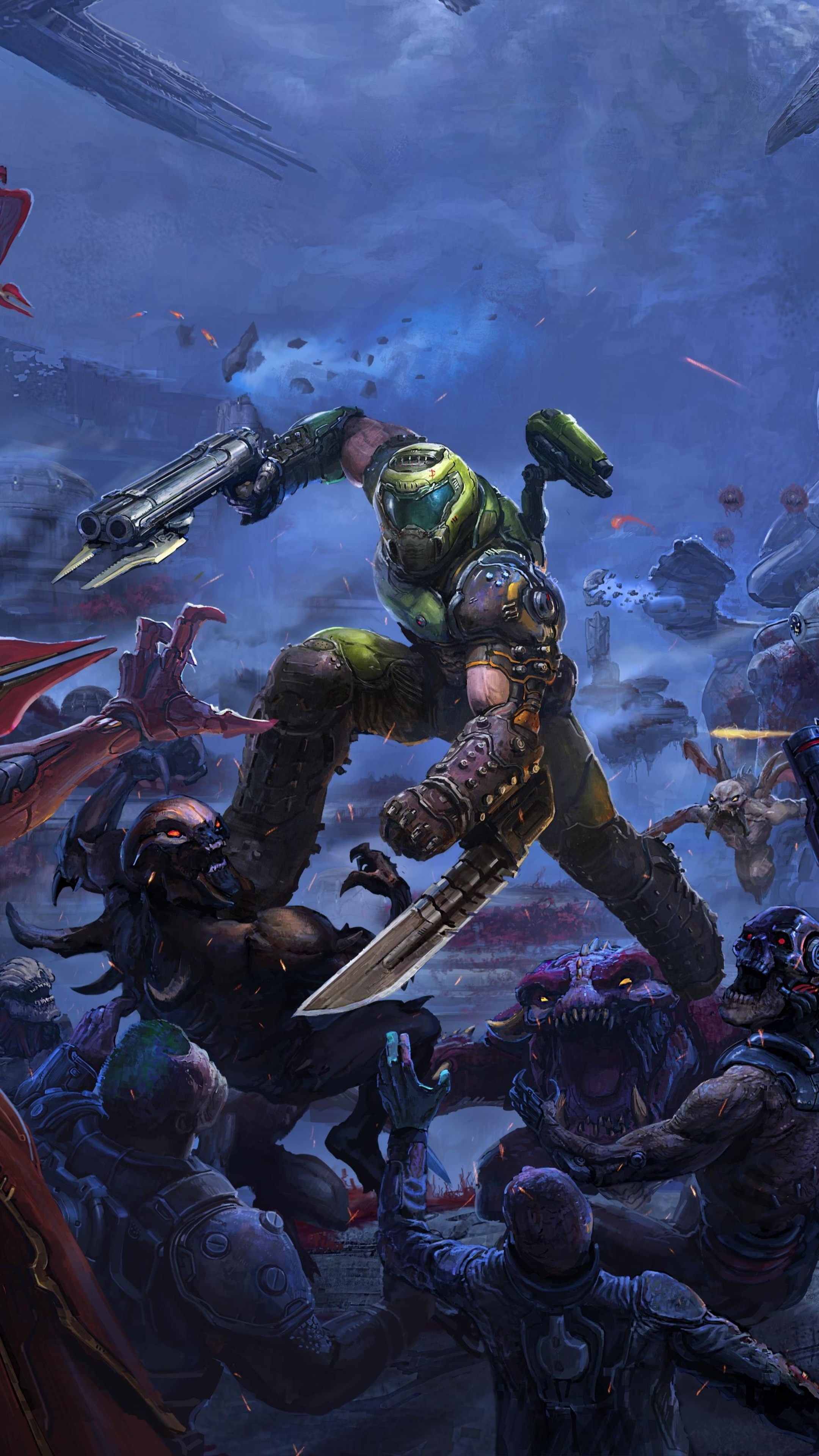 Doom Slayer from Doom Eternal fighting demons HD Phone Wallpaper