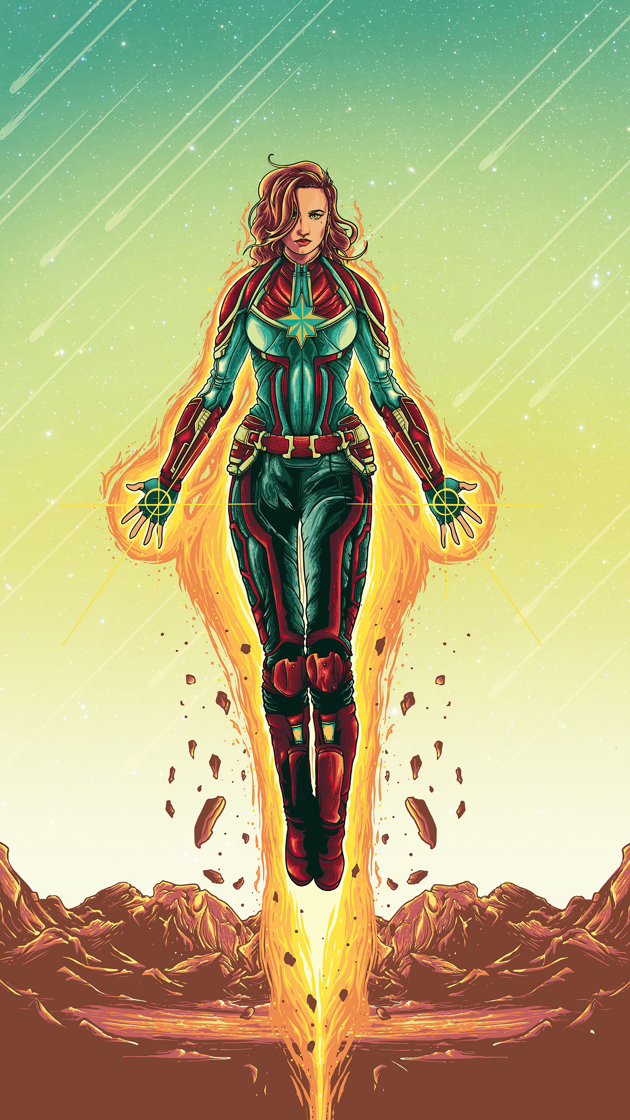 Captain Marvel artwork with energy effects HD Phone Wallpaper