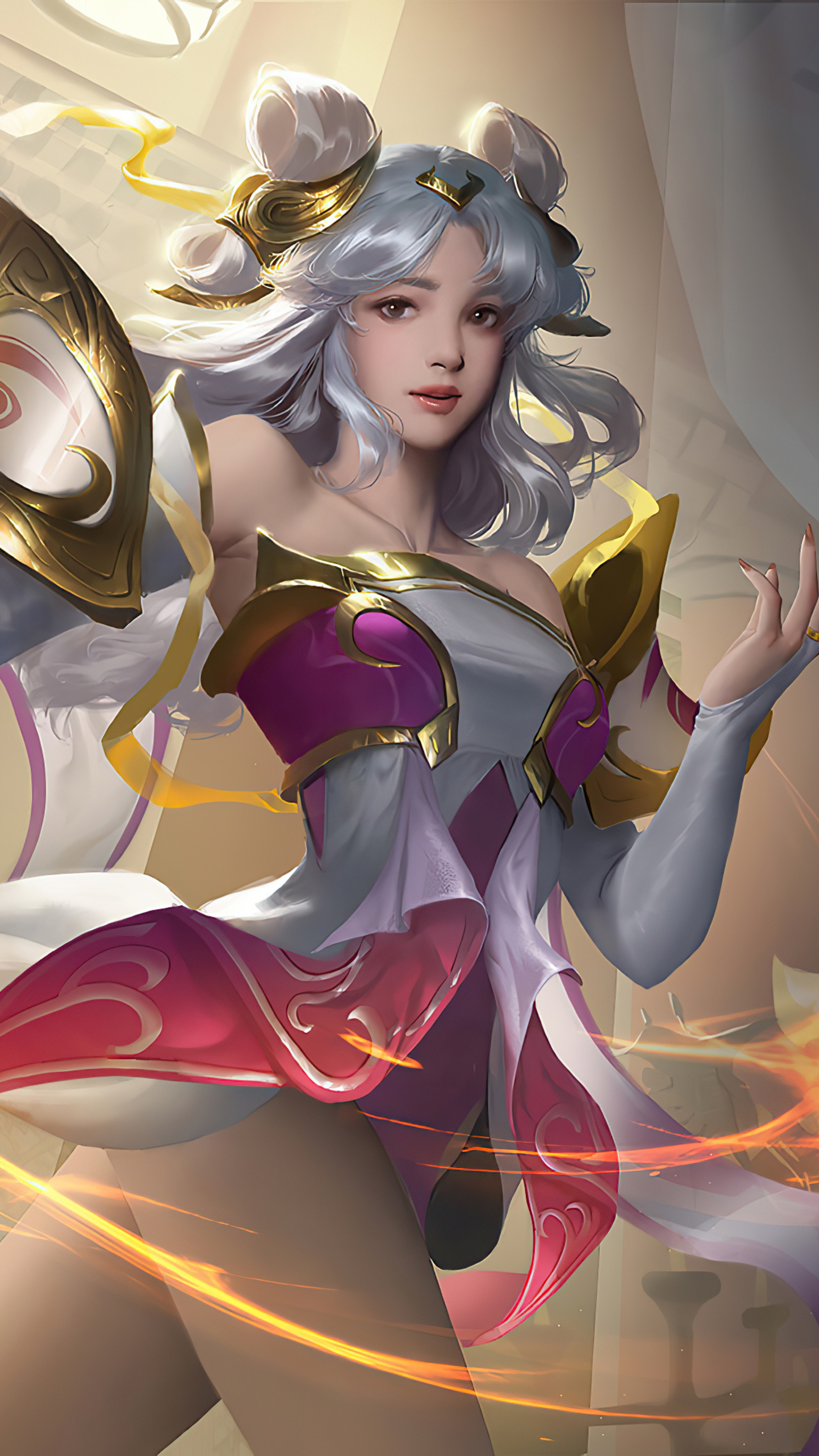 Artwork of a woman with white hair and ornate clothing HD Phone Wallpaper