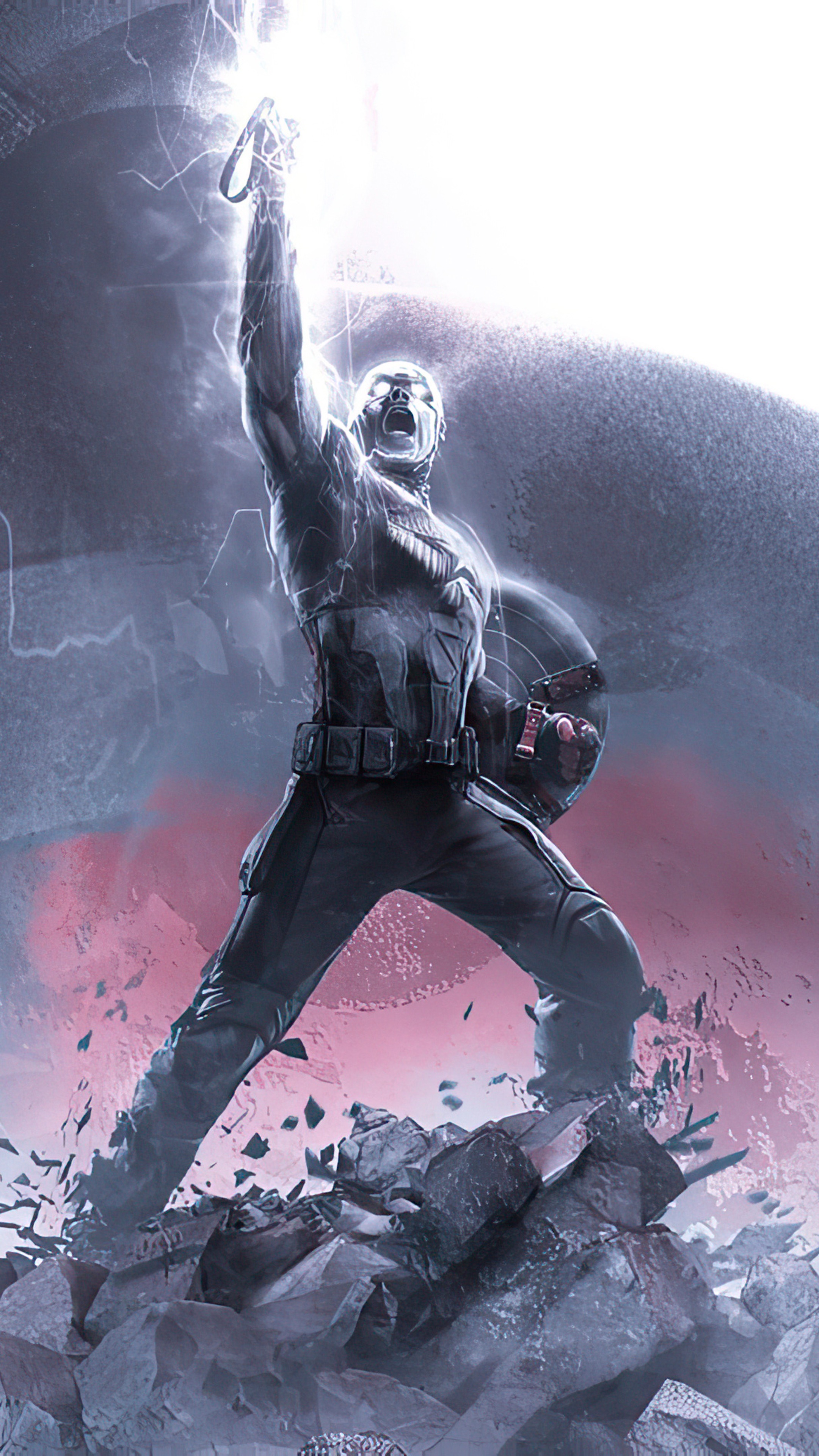 Captain America wielding Thor's Hammer with lightning HD Phone Wallpaper