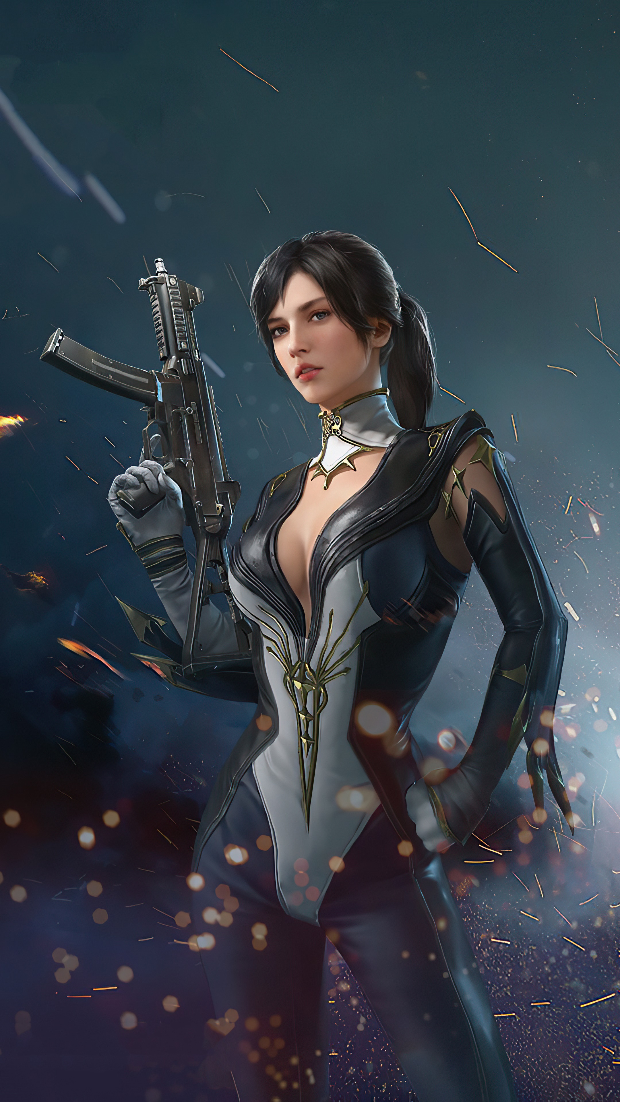 Woman in tactical suit holding a rifle HD Phone Wallpaper