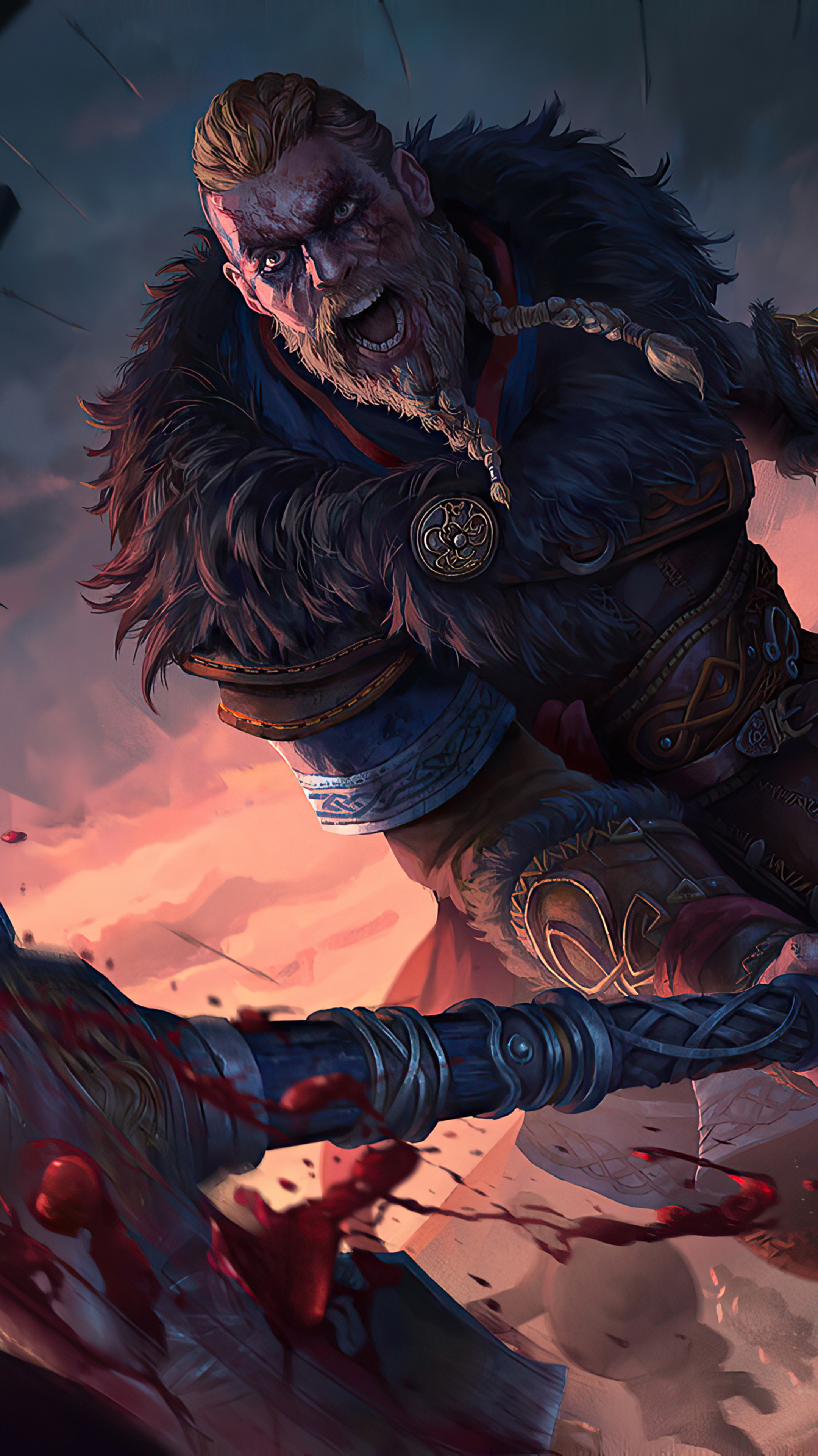 Eivor from Assassin's Creed Valhalla in battle HD Phone Wallpaper