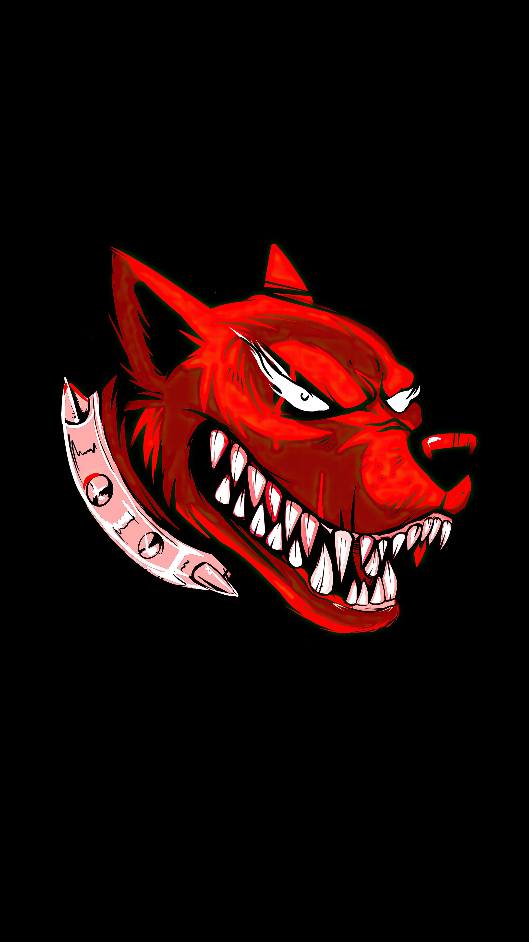 Red dog with sharp teeth and collar 4K HD Phone Wallpaper