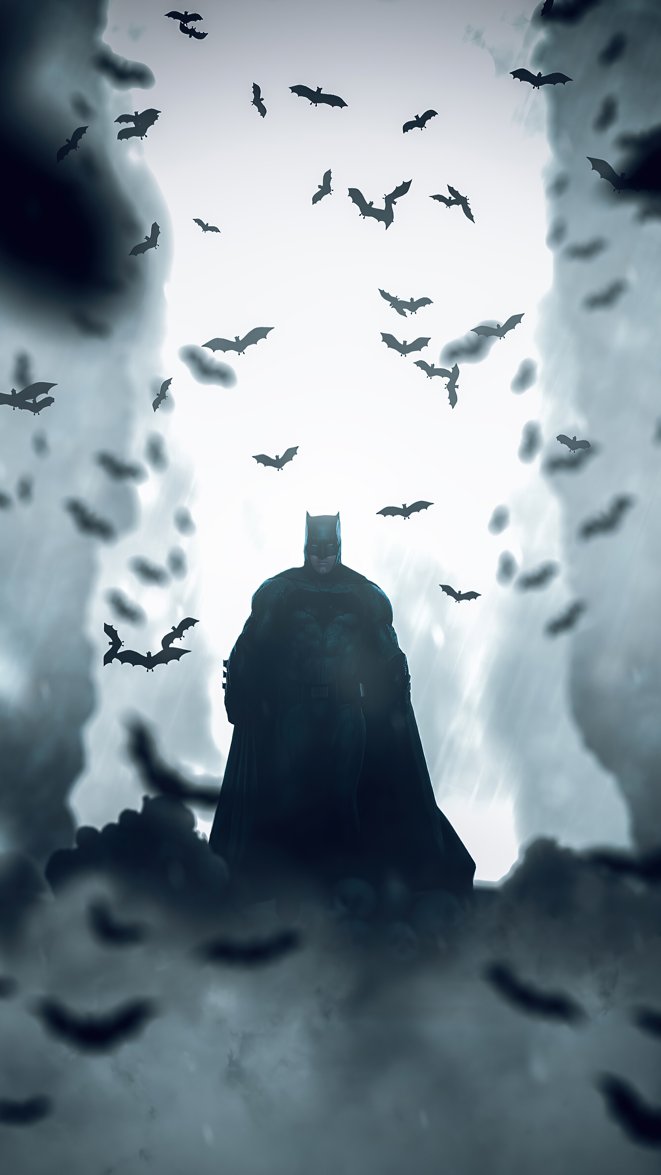 Batman surrounded by bats HD Phone Wallpaper