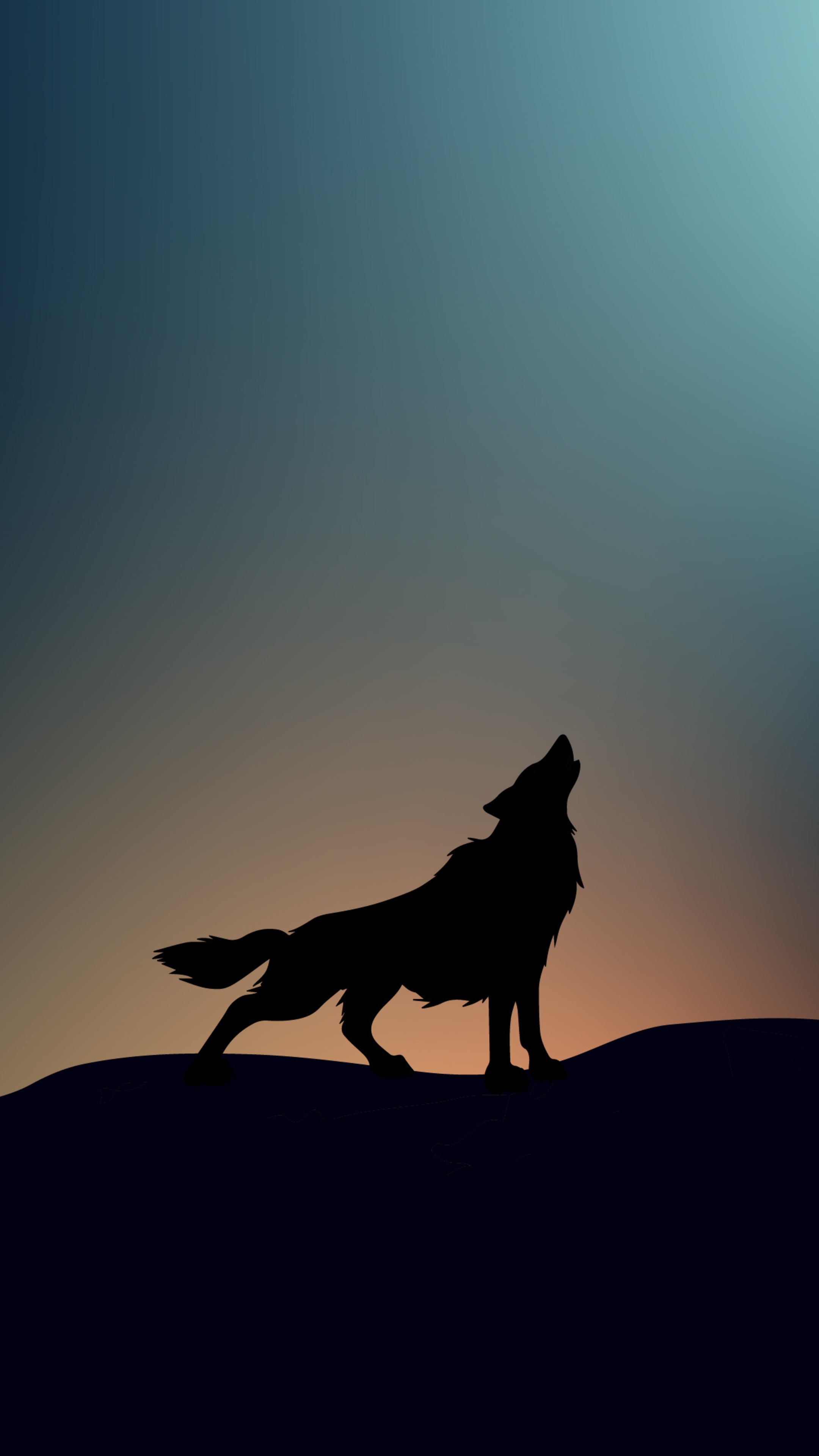 Silhouette of a wolf howling at the sky HD Phone Wallpaper