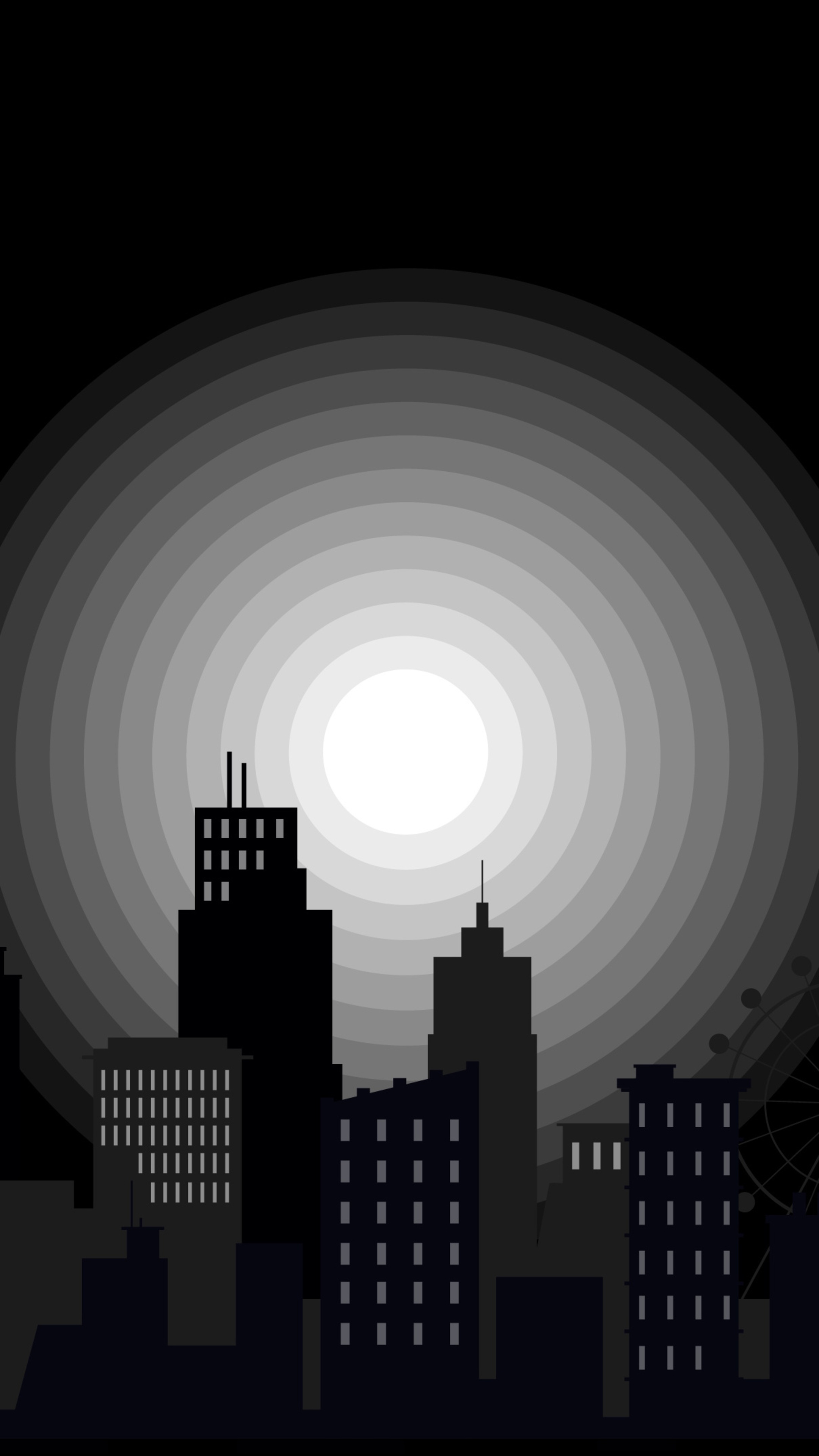 Monochrome cityscape with concentric circles HD Phone Wallpaper