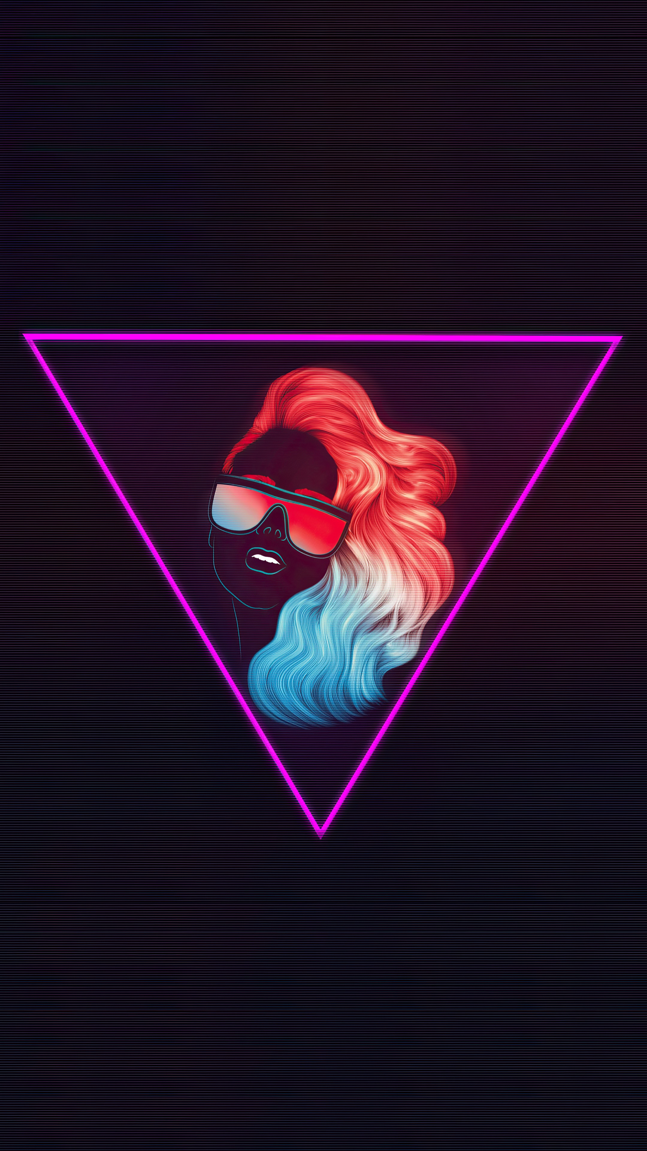 Digital art of a woman with colorful hair and sunglasses HD Phone Wallpaper