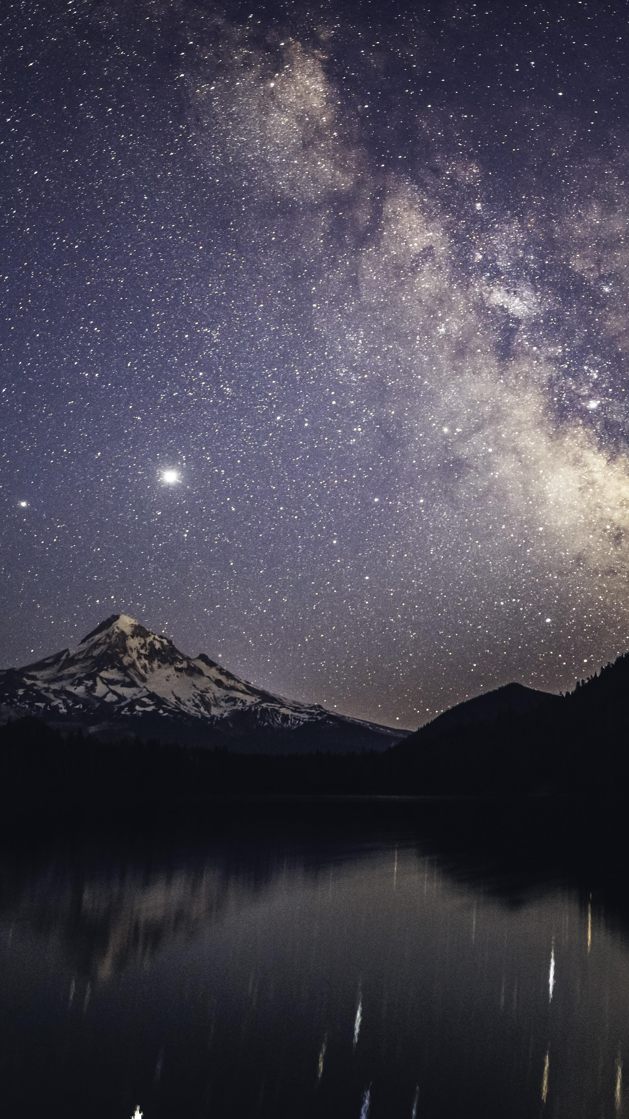Milky Way over a mountain lake HD Phone Wallpaper