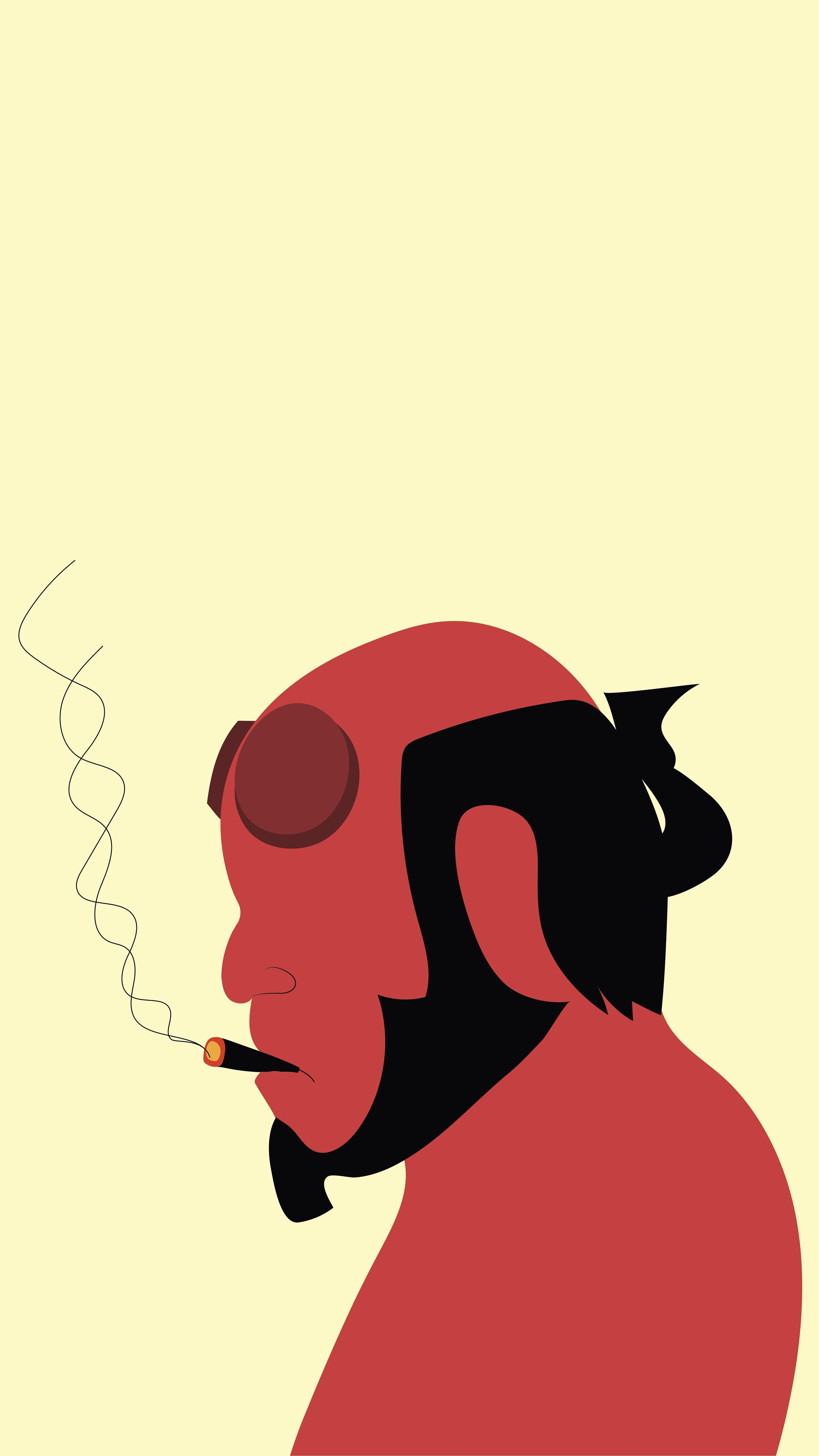 Hellboy smoking a cigar, minimalist illustration HD Phone Wallpaper