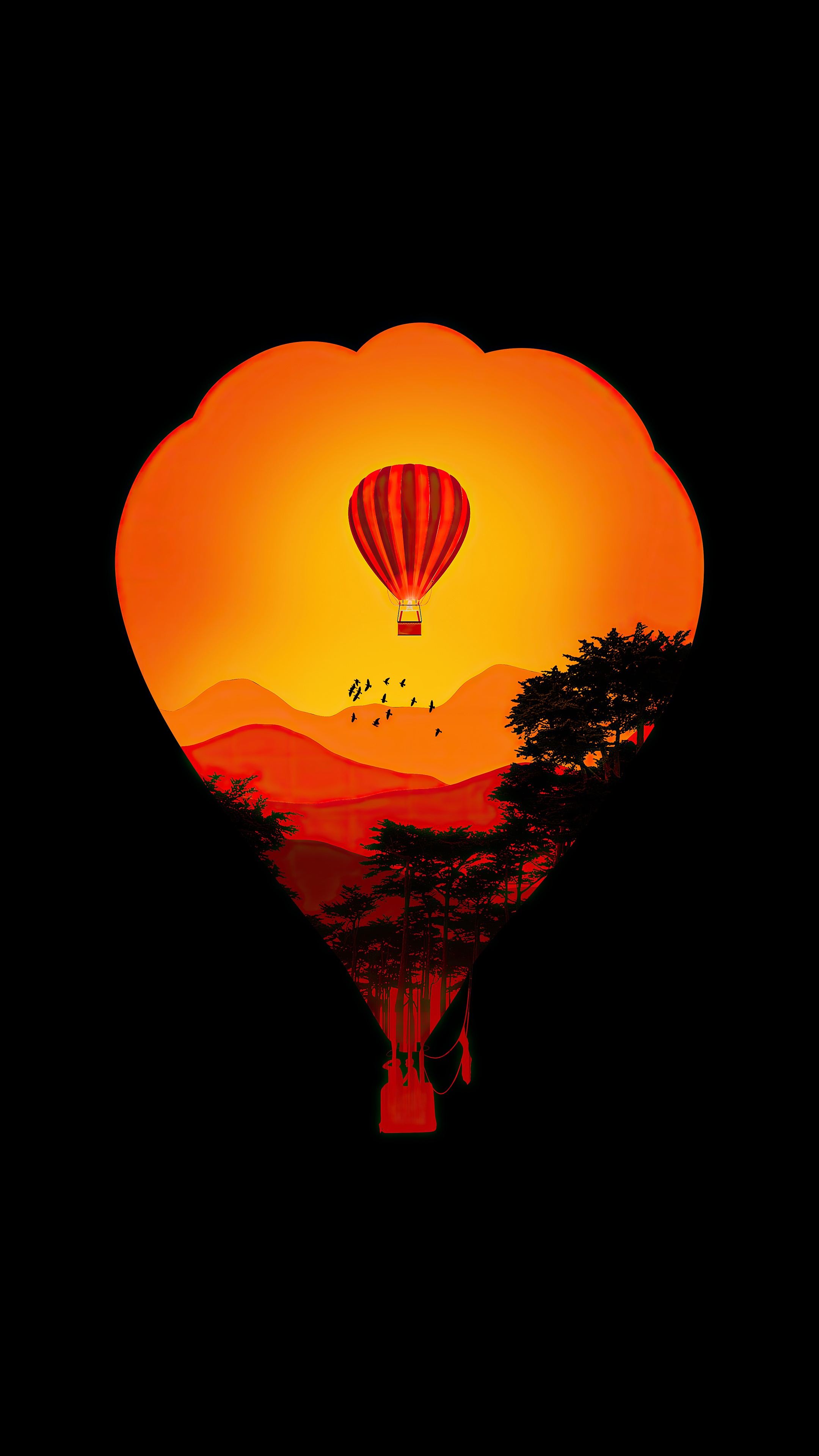 Minimalist hot air balloon silhouette at sunset HD Phone Wallpaper
