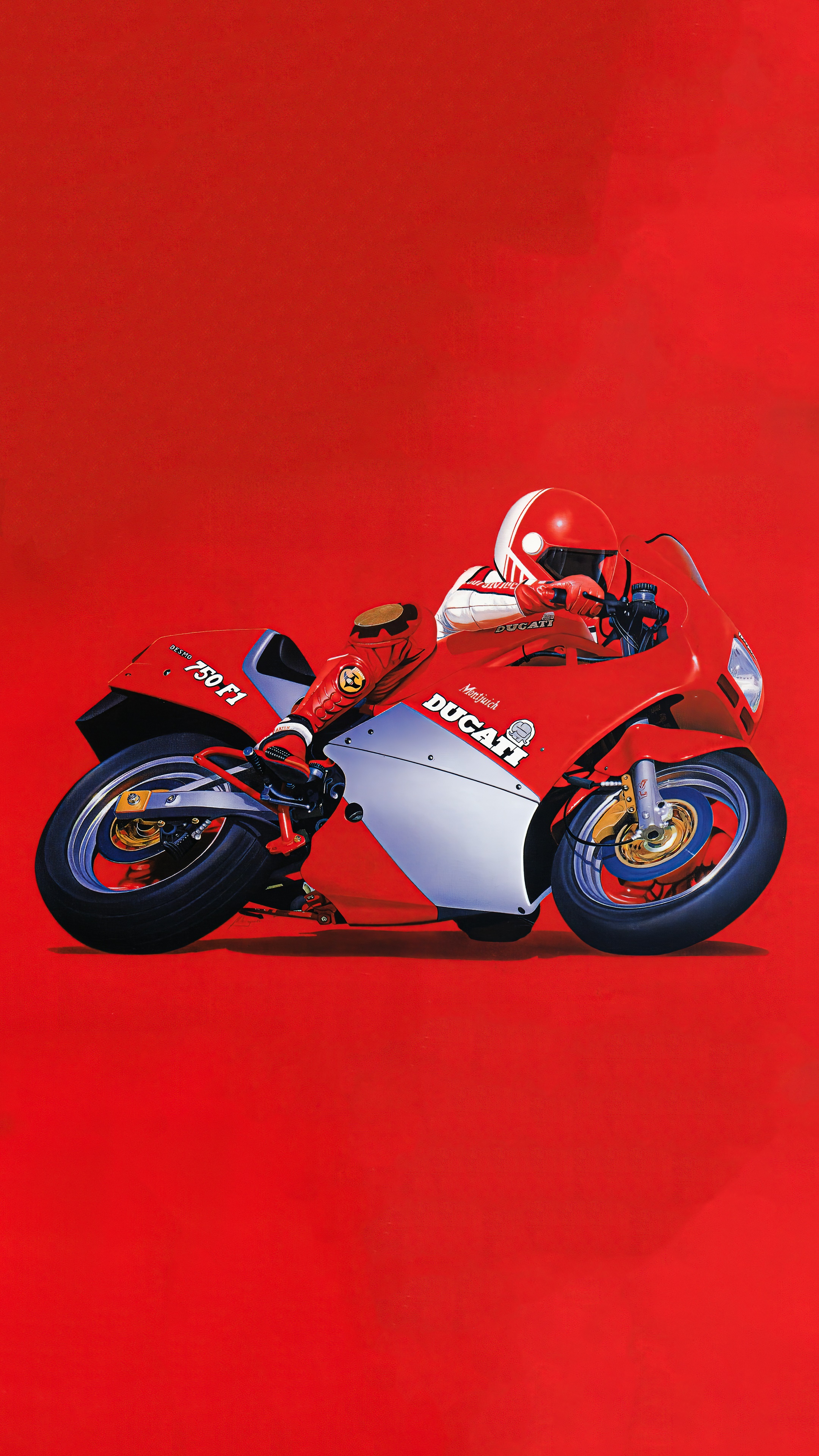 Red Ducati 750 F1 Motorcycle with Rider HD Phone Wallpaper