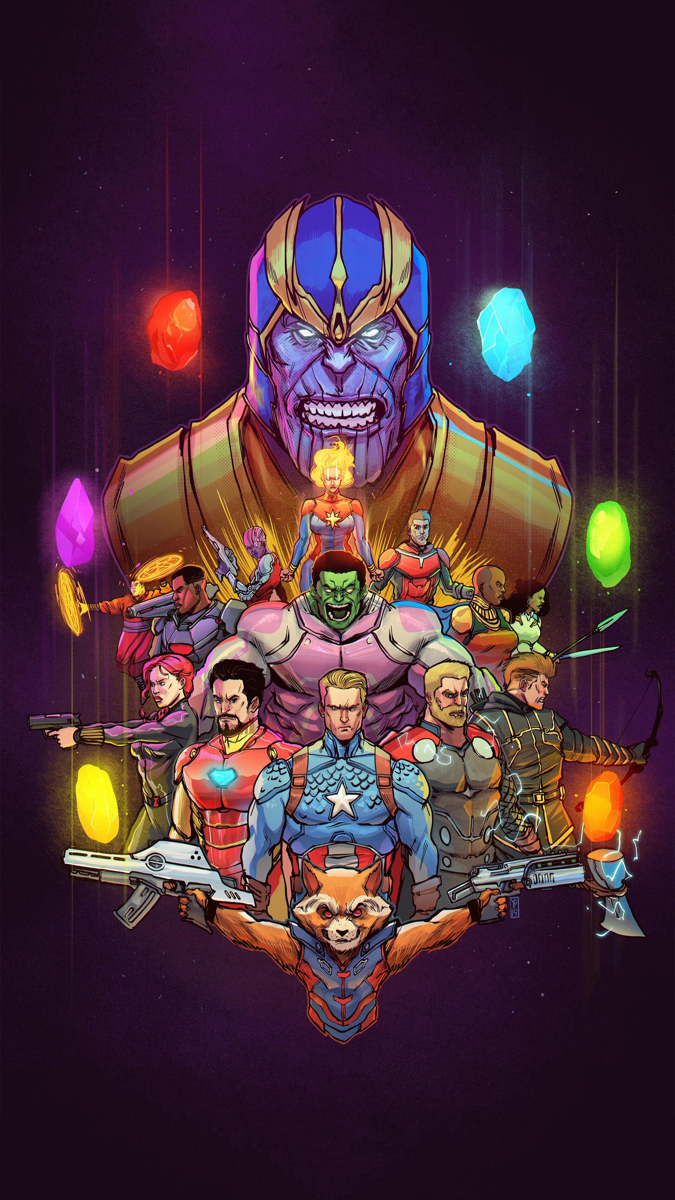 Avengers Endgame Artwork with Thanos and Infinity Stones HD Phone Wallpaper