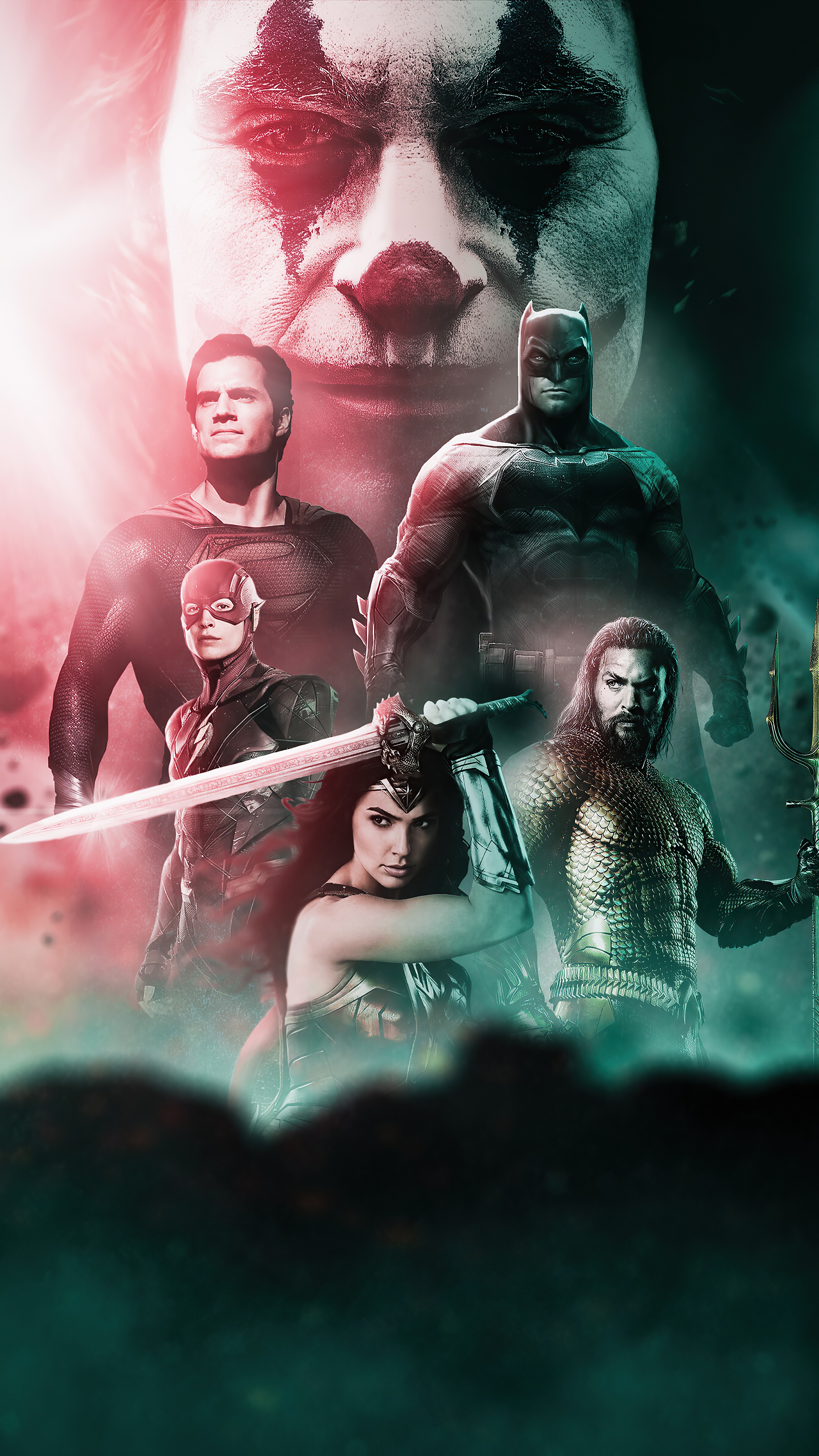 Joker, Superman, Batman, Flash, Wonder Woman, Aquaman HD Phone Wallpaper