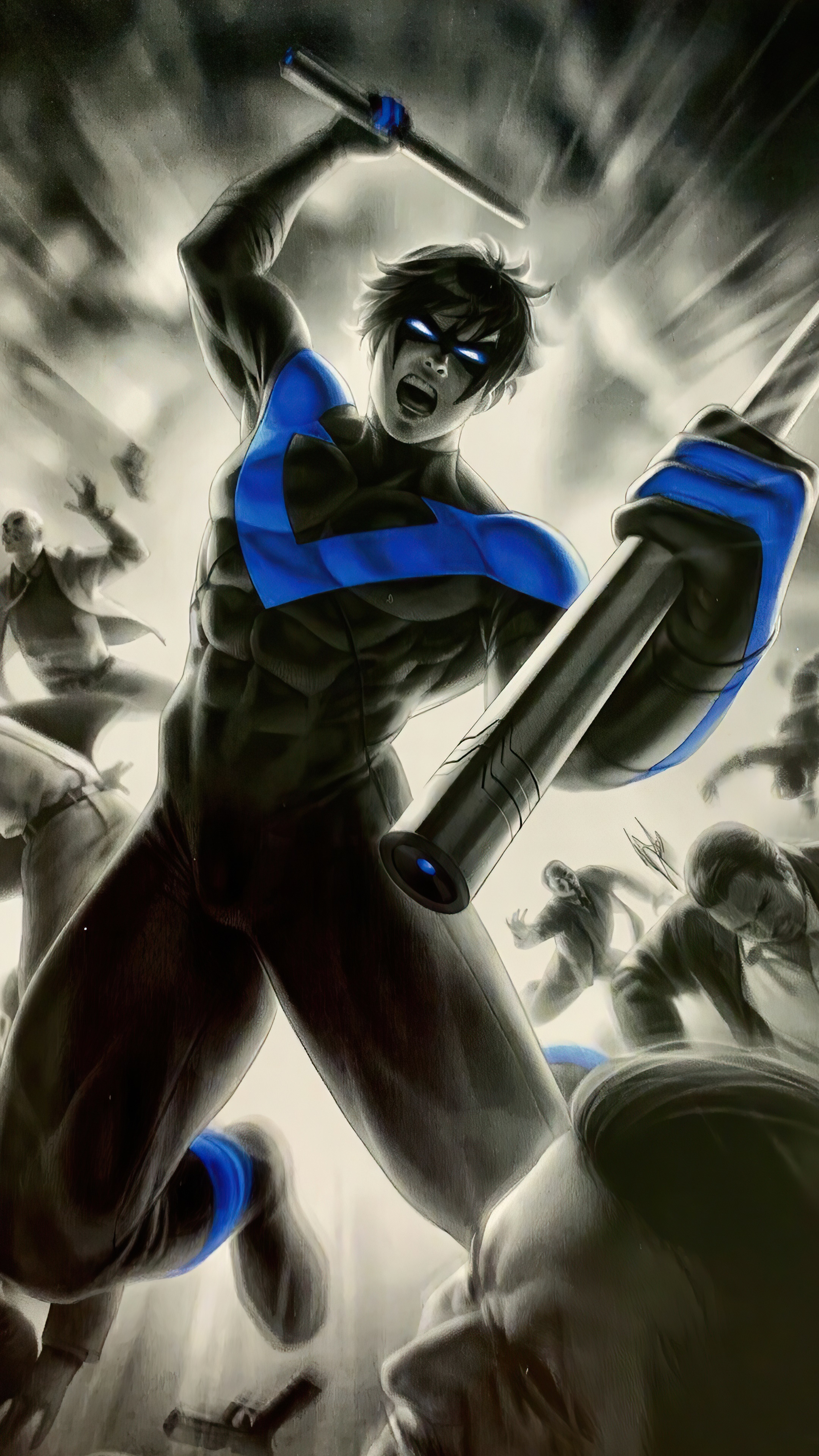 Nightwing in action artwork 4K HD Phone Wallpaper